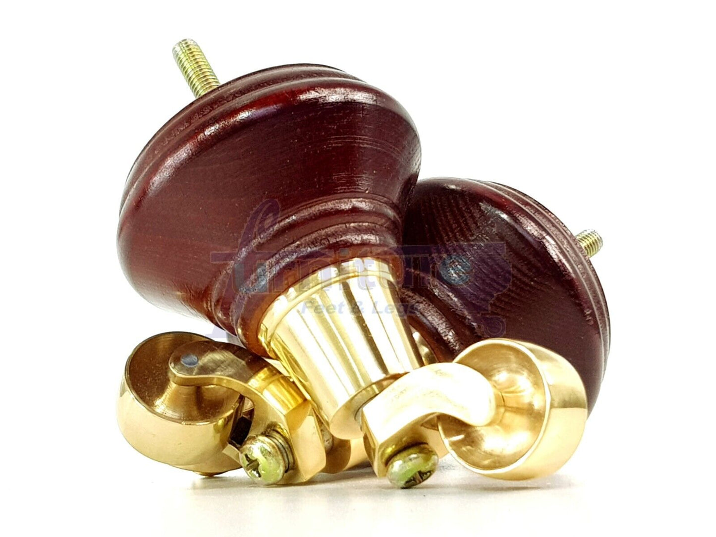 4x Mahogany Wooden Furniture Sofa Legs M8 With Castors Replacment Chair Settee Feet 115mm - 125mm High