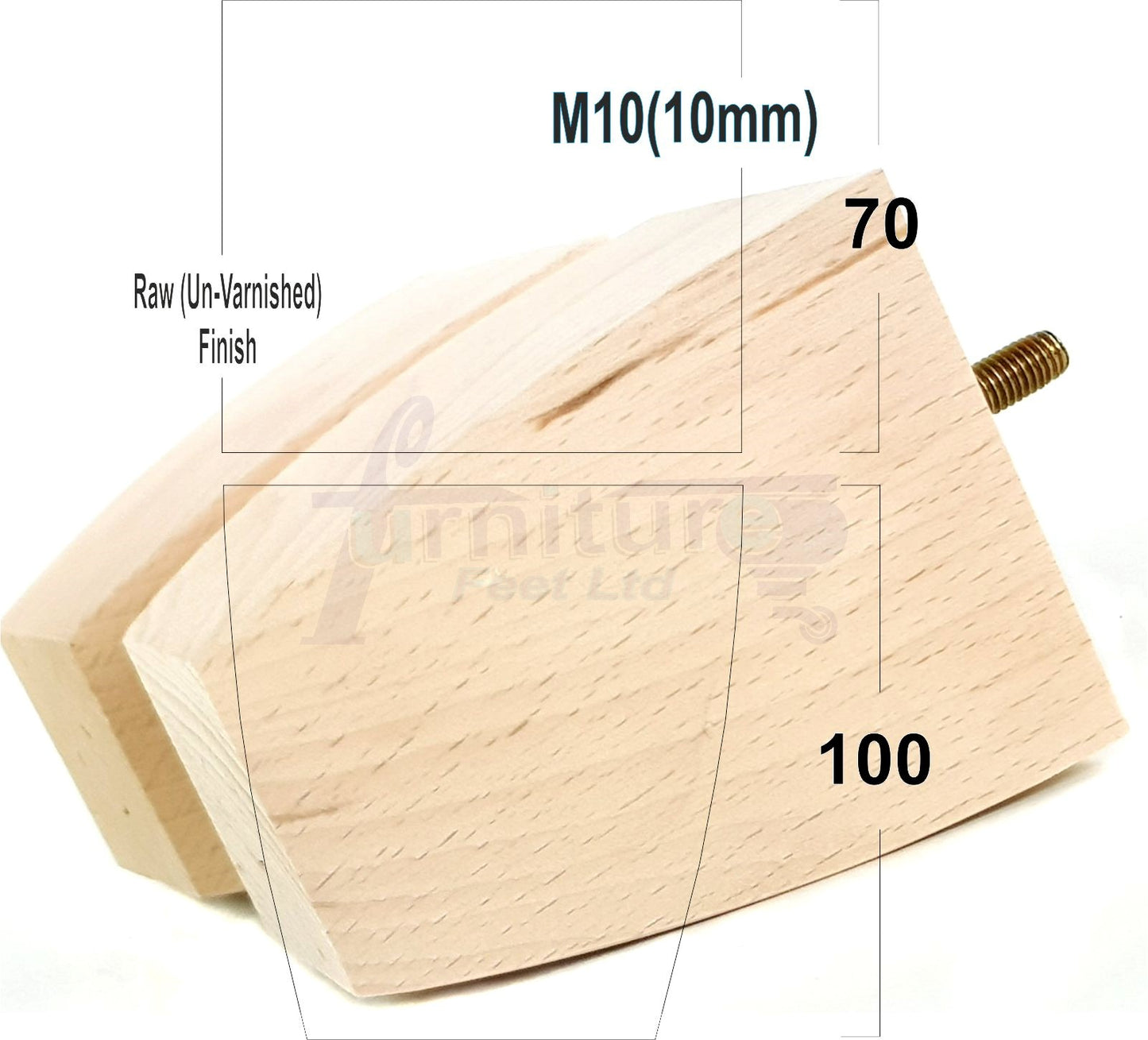 Set Of 4 Square Block Solid Wood Furniture Feet Replacement Legs 100mm High M10 Thread