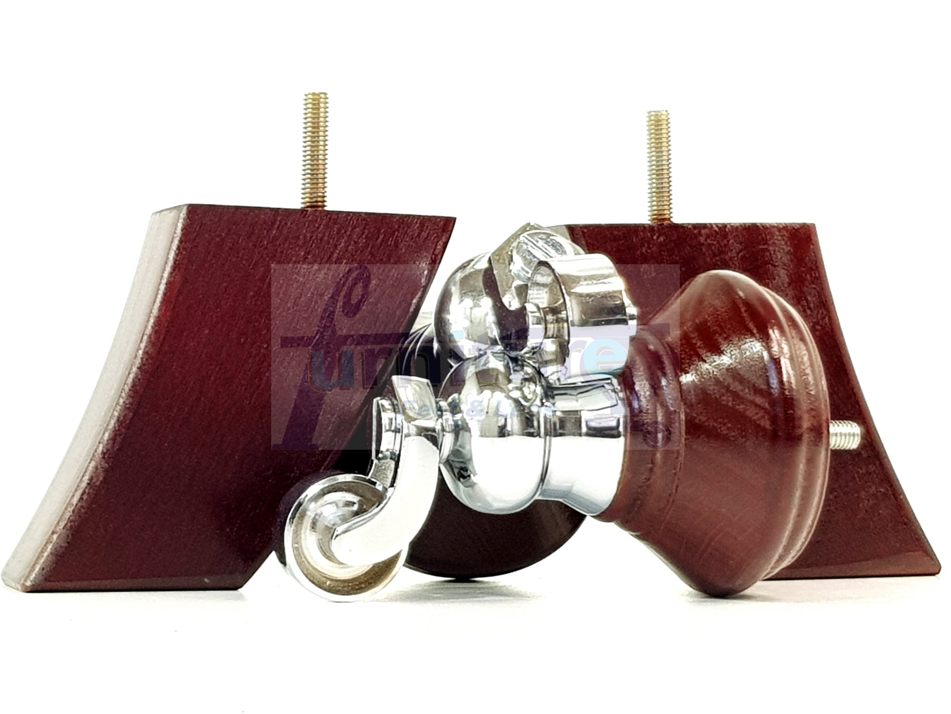 4 Turned Mahogany Replacement Furniture Legs With Wheels 2 Castor Feet 120mm High 2 Curved Wood Chairs Stools Sofa Beds Cabinets M8