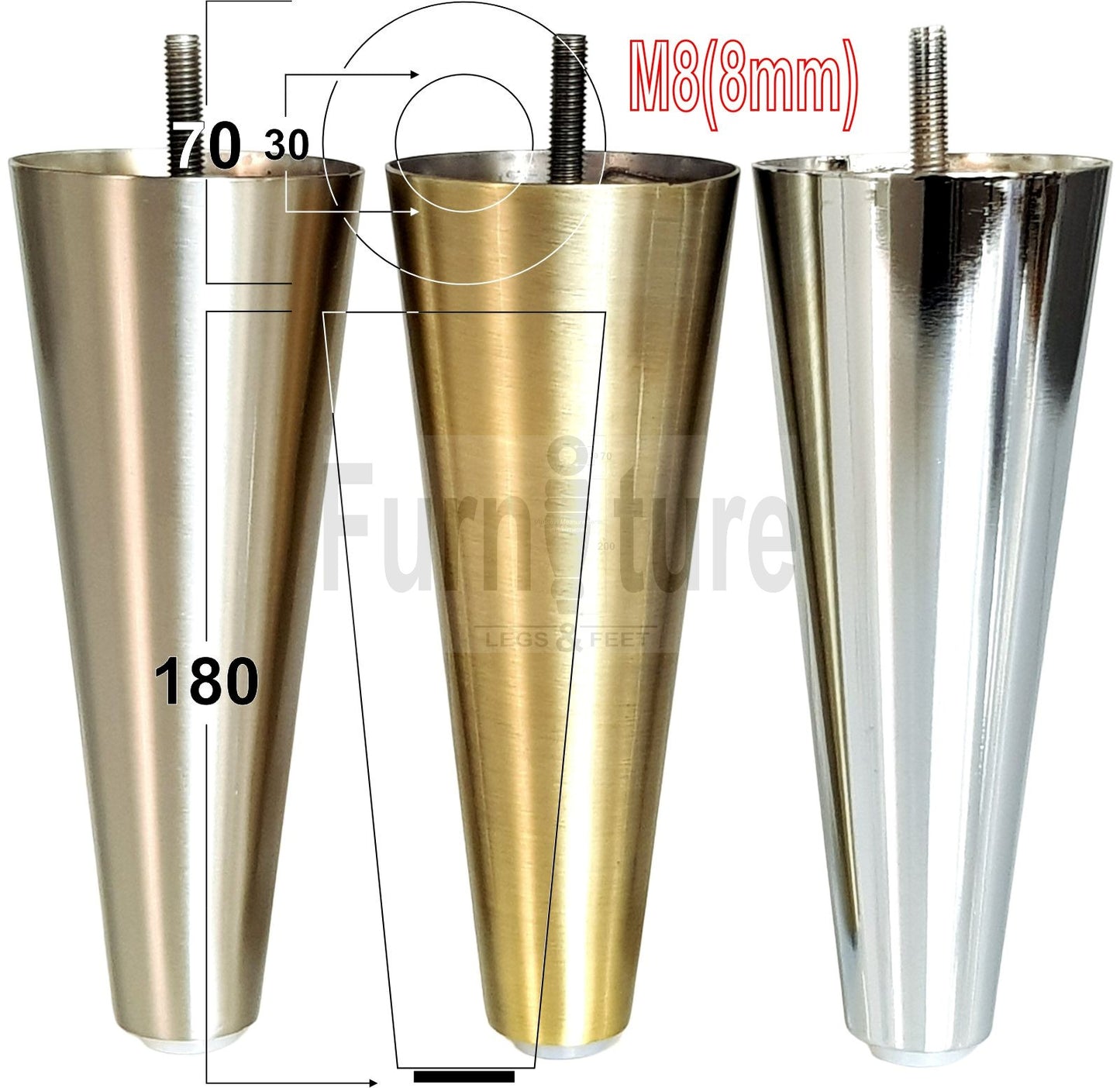 4x Metal Brushed Chrome Furniture Settee Legs Cabinet Sofa Feet 180mm High Chair Beds M8
