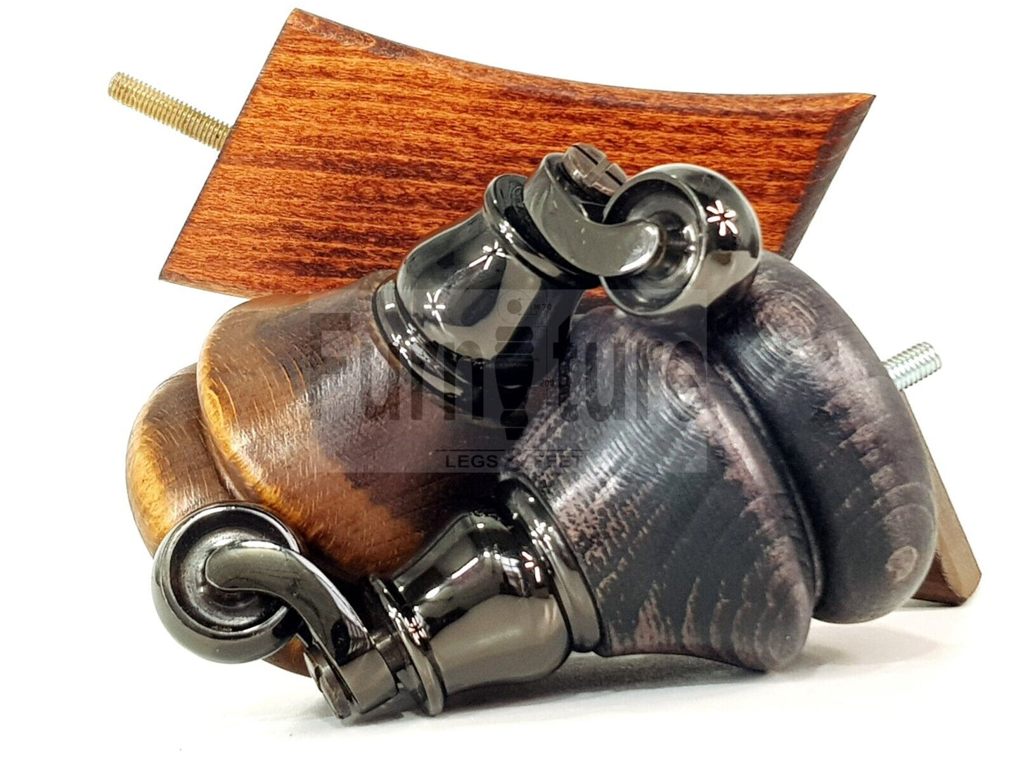 Turned Wood Furniture Feet 2 With Castors 140mm & 2 Curved Back Legs Sofas Chairs Stools Cabinets Beds M8