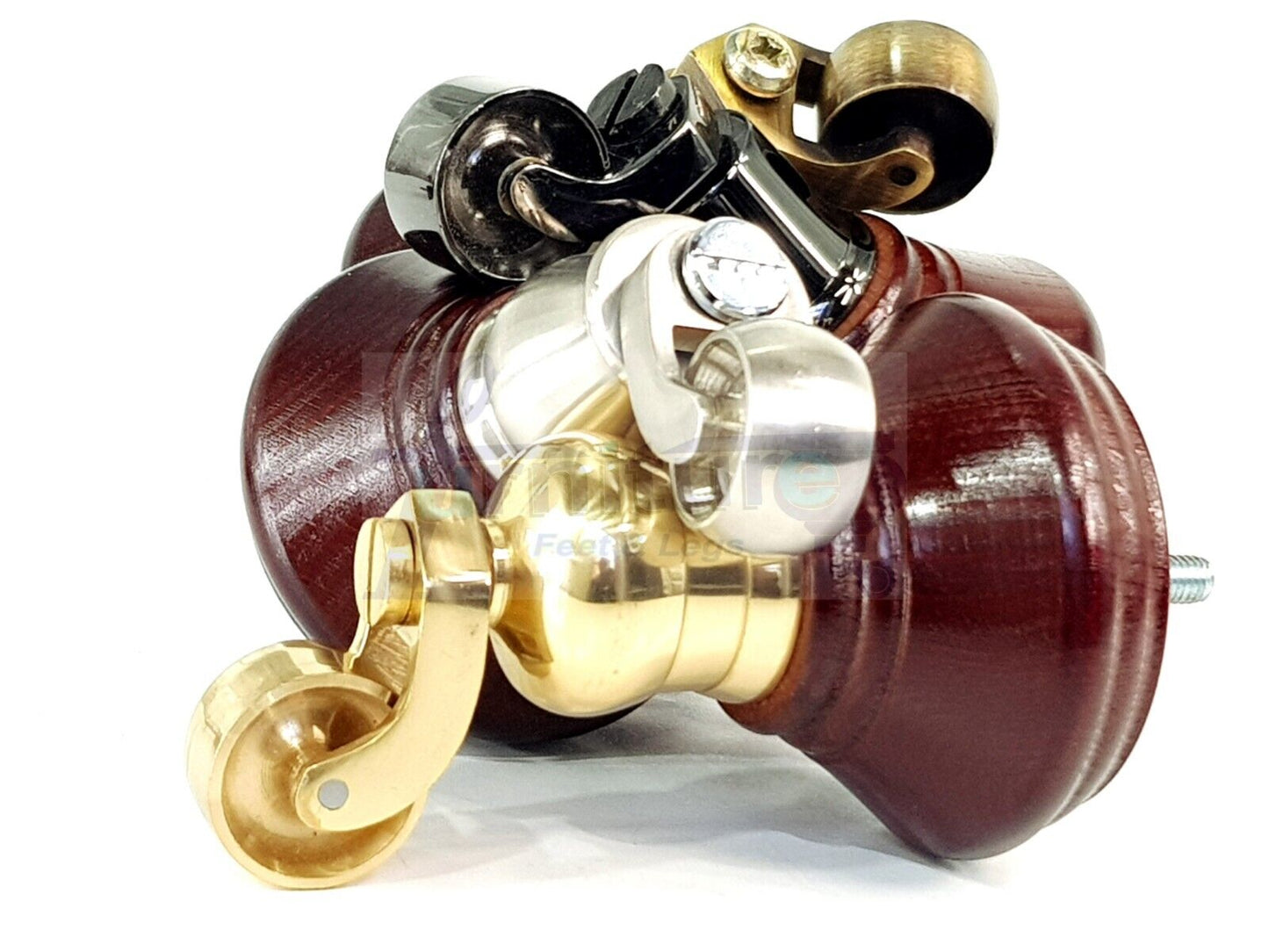 4x Mahogany Wooden Furniture Sofa Legs M8 With Castors Replacment Chair Settee Feet 115mm - 125mm High