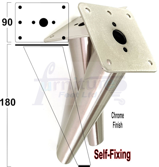 4x Metal Chrome Furniture Legs 180mm High Angled Feet Sofa Chair Cabinets Beds