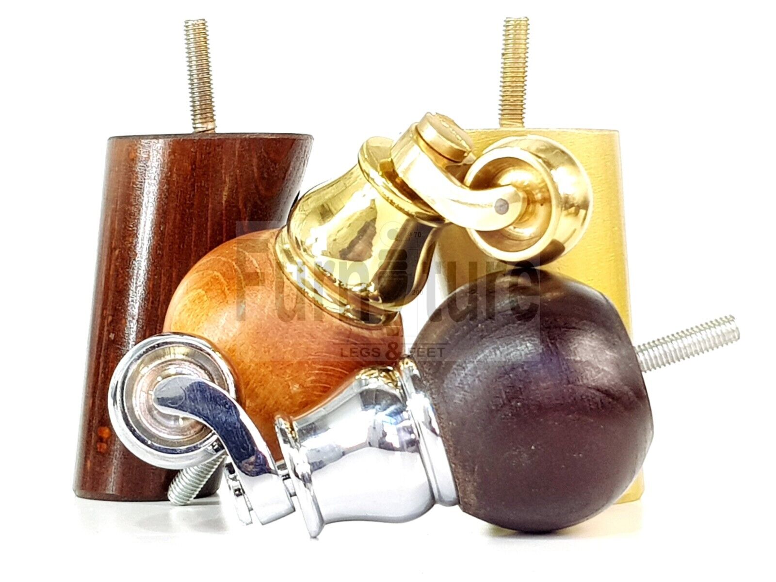 4x Turned Wood Furniture Chair Settee Legs M8 Sofa Feet 2x With Castors 118mm