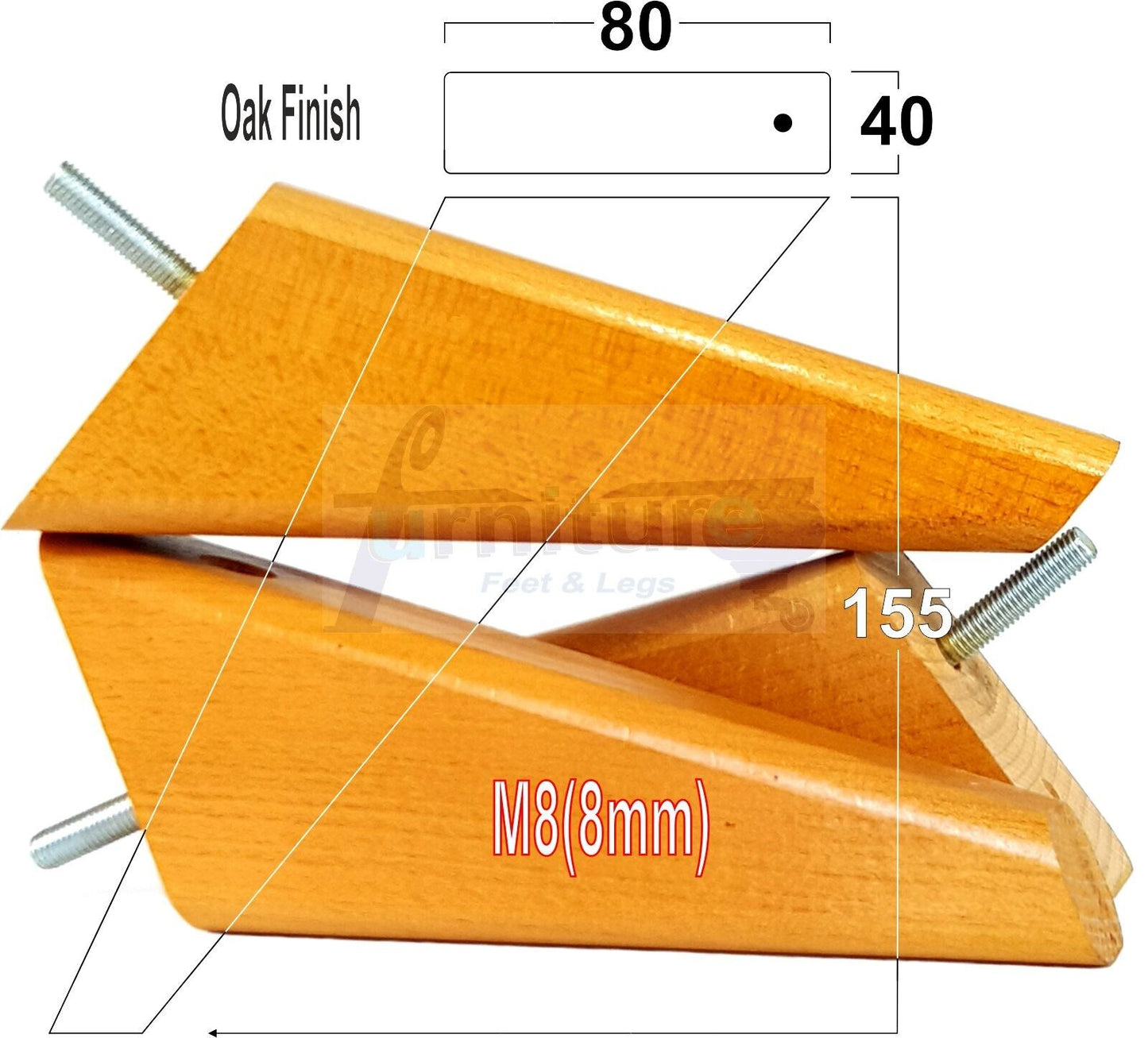 4 Replacement Tapered Feet 155mm High Wood Angled Furniture Legs 6 Inches Tall Chairs Stools Sofa's Beds Settee Cabinets M8