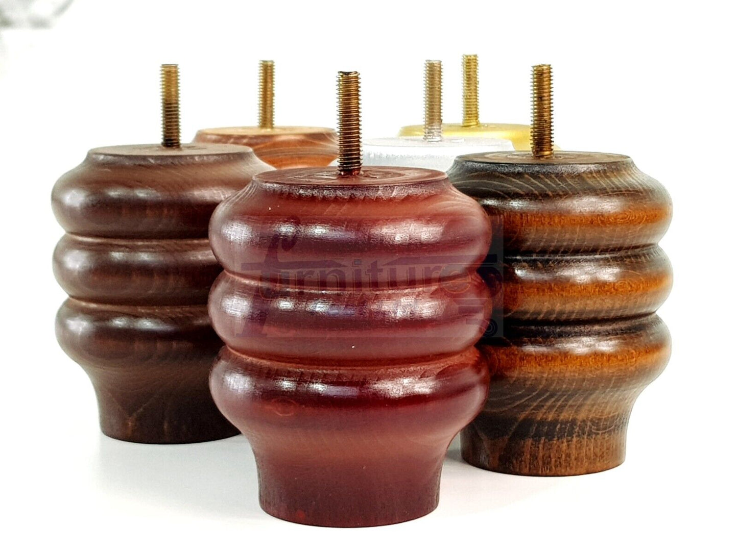 Set Of 4 Solid Wood Turned Furniture Legs Replacement Bun Feet 100mm High 8mm Thread