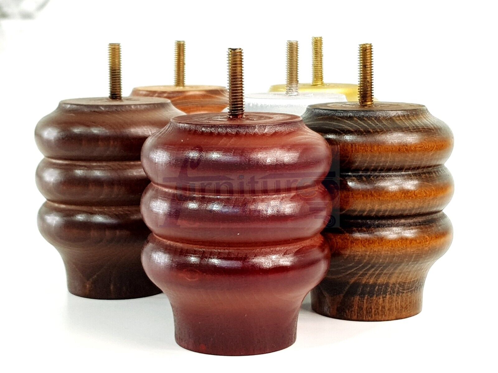 Set Of 4 Solid Wood Turned Furniture Legs Replacement Bun Feet 100mm High 8mm Thread