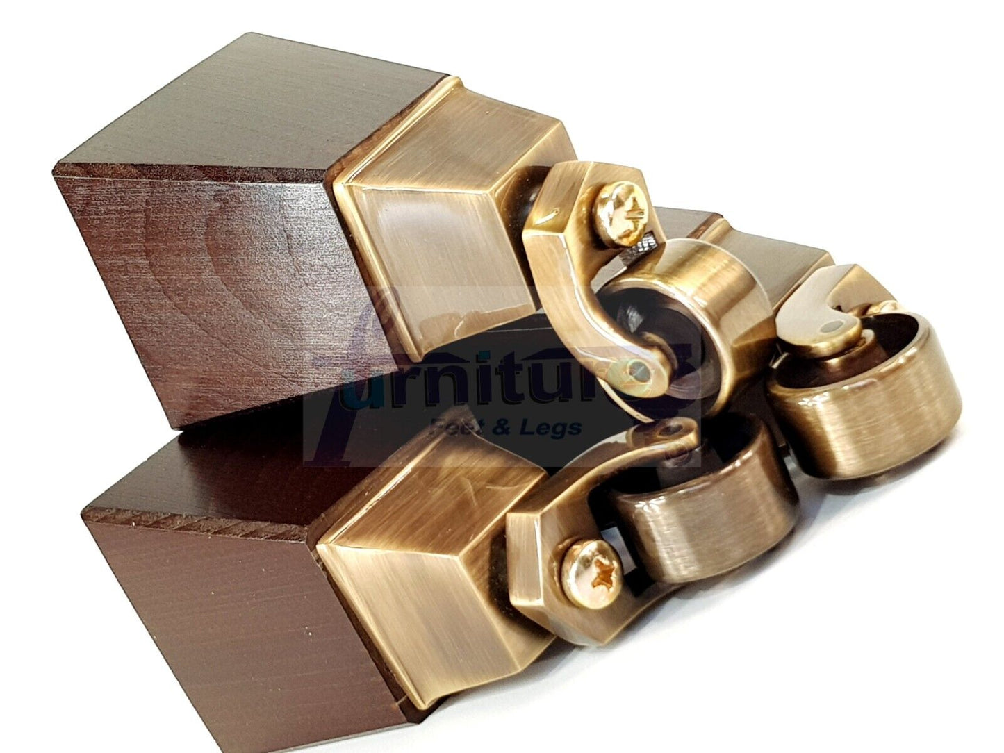 4x Block Wood With Antique Castor Furniture Legs 8mm Thread For Chairs Settees Sofa 150mm