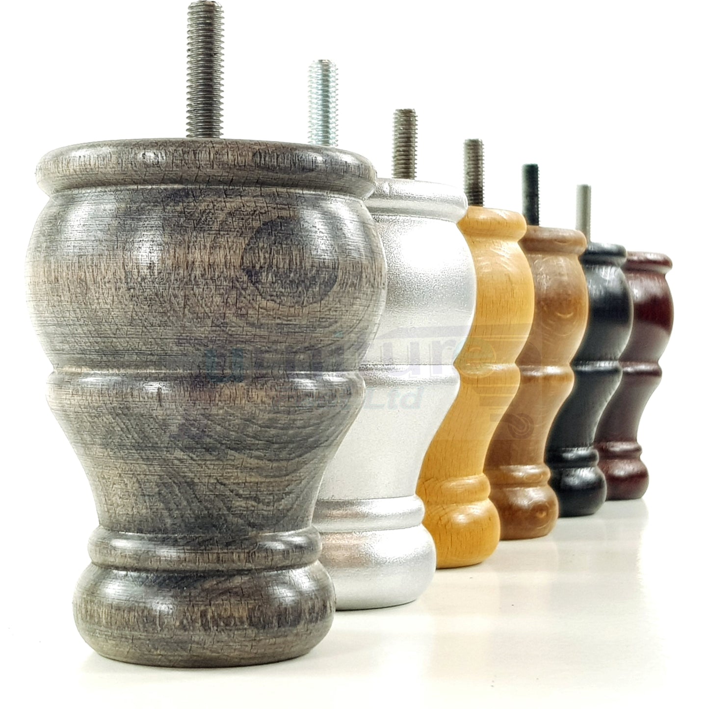 4 Turned Wood Furniture Legs Replacement Sofa Settee Chair Bed Feet 100mm High M10 Thread