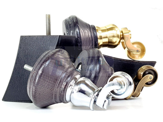 2 Black Stain Wood Furniture Sofa Feet With Castor 125mm & 2 Curved Legs Chair Settee 100mm High M8