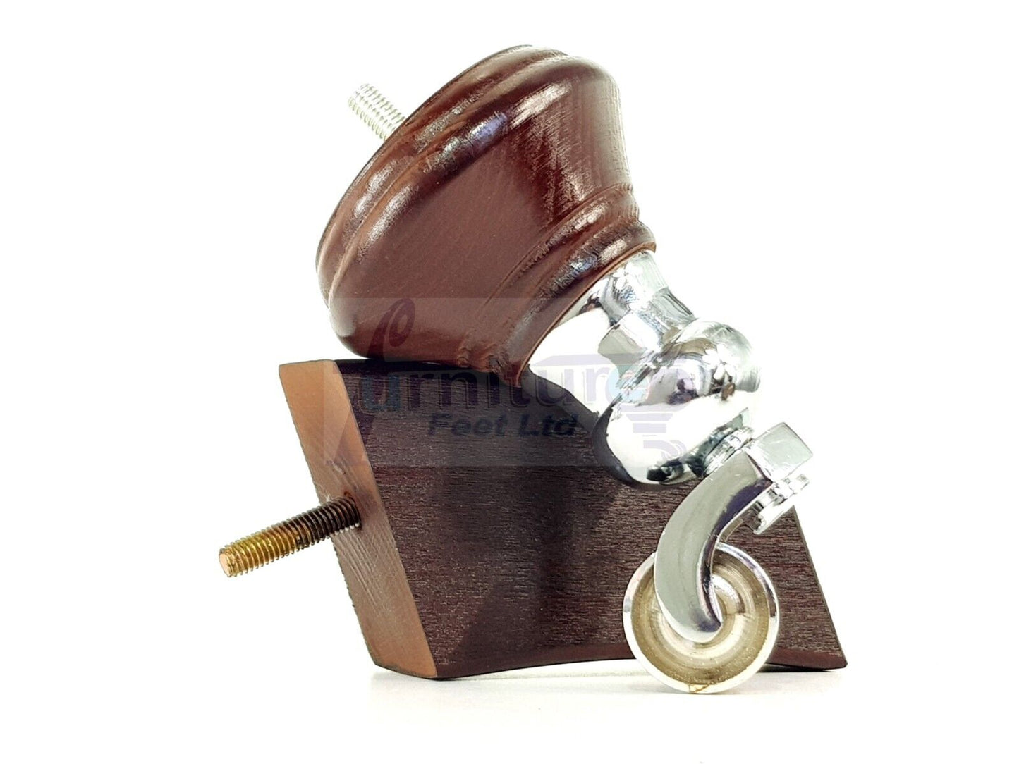 2 Antique Mahogany Wood Furniture Sofa Feet With Castor 125mm & 2 Curved Legs Chair Settee 100mm High M8