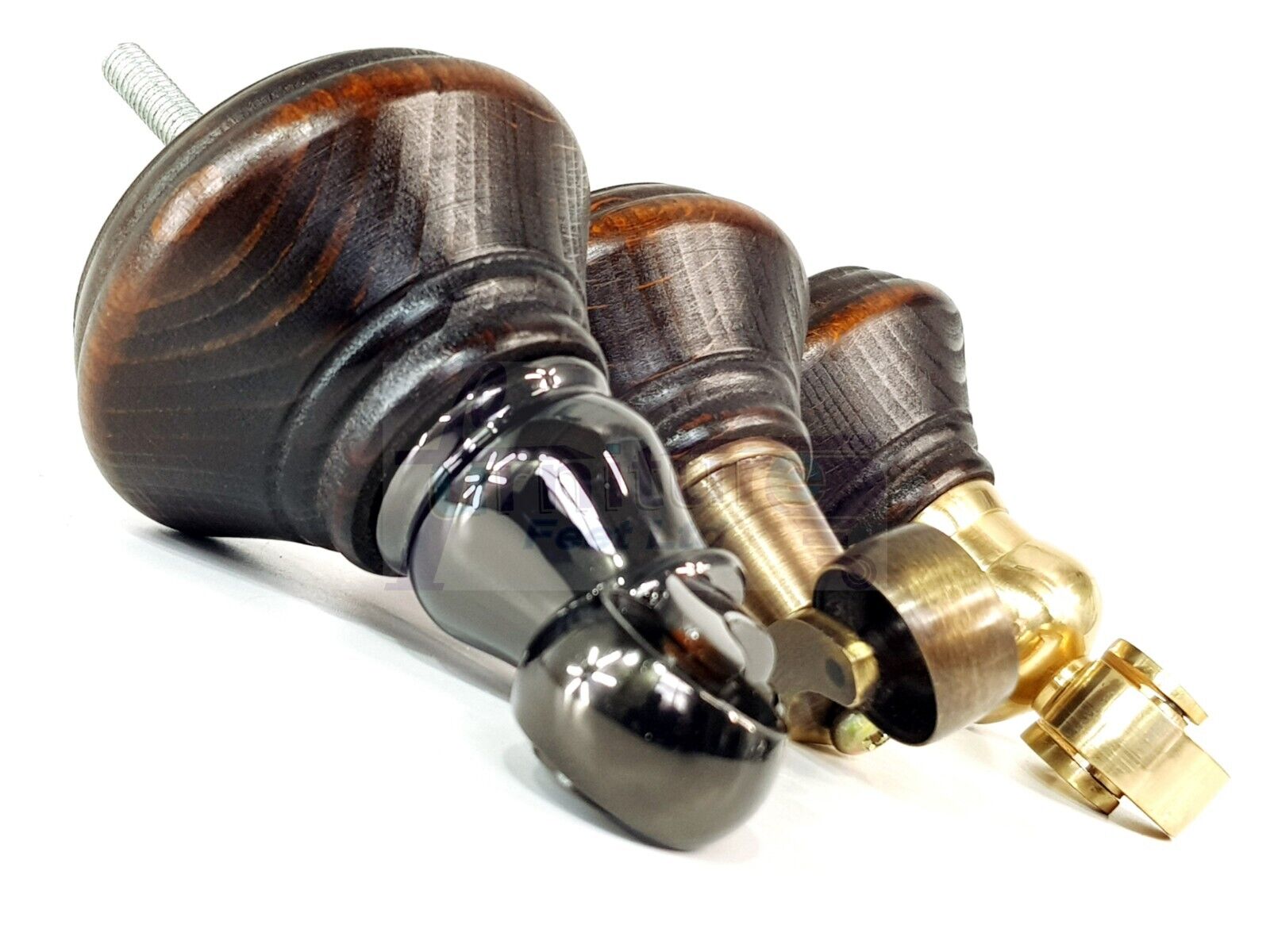 4x Dark Walnut Washed Wooden Furniture Sofa Legs M8 With Castors Replacement Chair Settee Feet 115mm - 125mm High