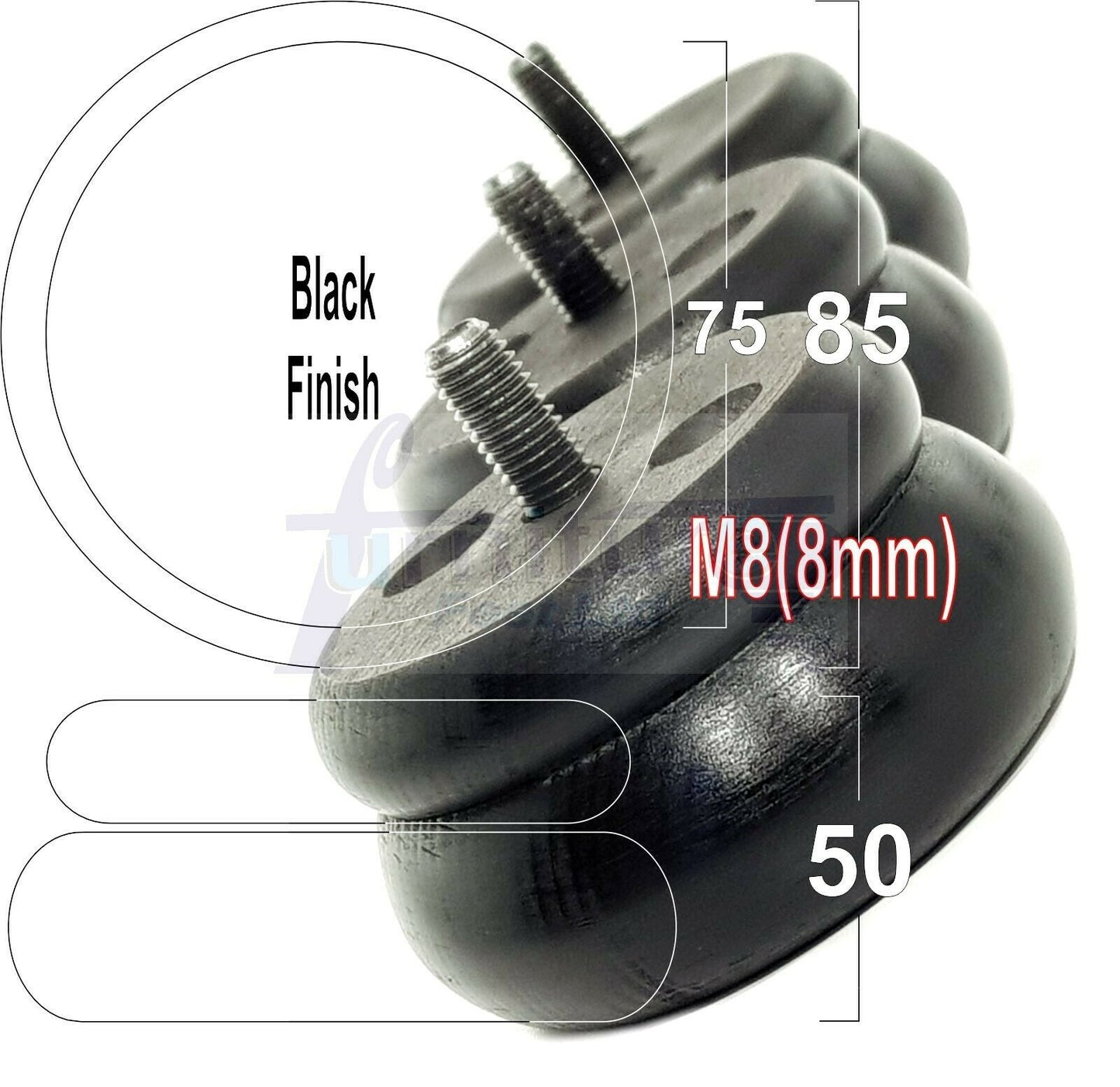 Set Of 4 Turned Wooden Furniture Legs Replacement Bun Feet 50mm High 8mm Thread