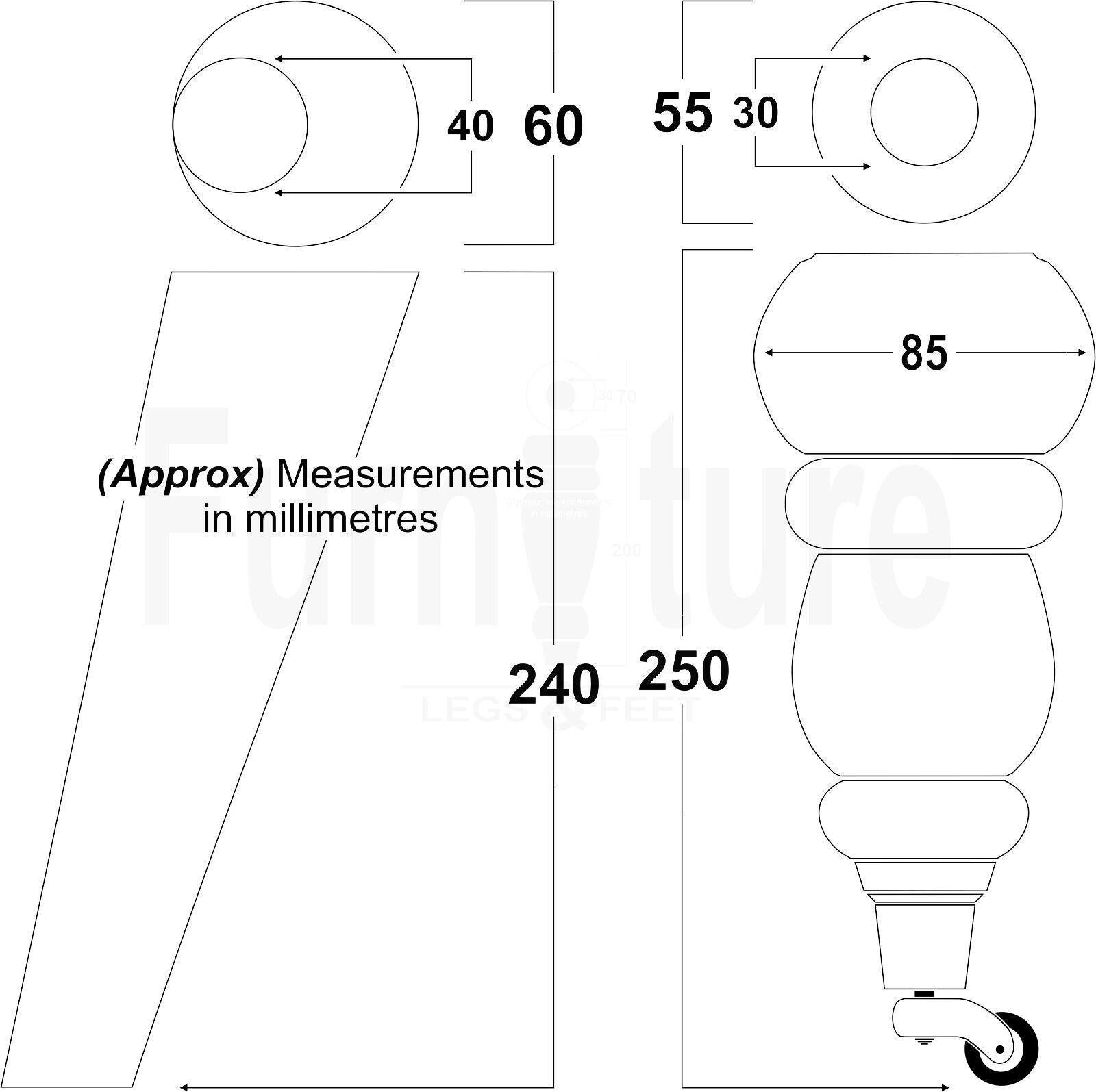 2x Furniture Brass Castor Legs & 2x Angled Solid Wooden Feet M8 Chairs Sofa 250mm High