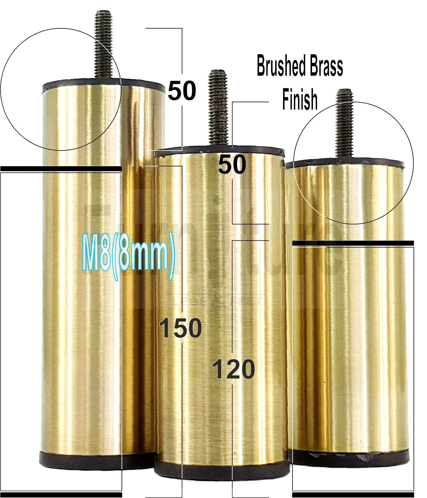 4x Metal Furniture Settee Legs Brass Feet 120mm High Sofa Chair Beds M8