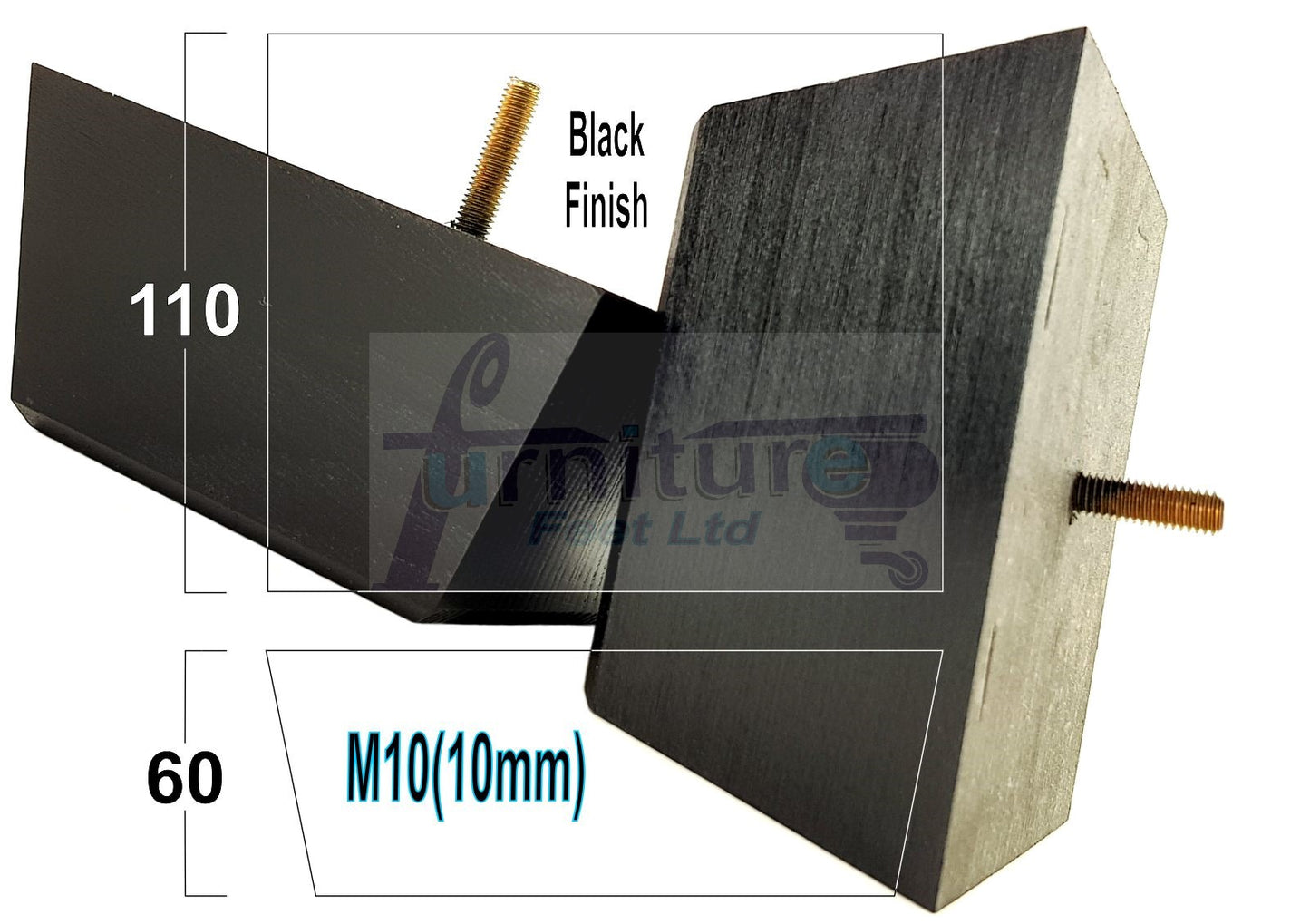 4x Square Wood Sofa Legs 60mm High Replacement Furniture Feet Chairs Cabinets M10 Thread