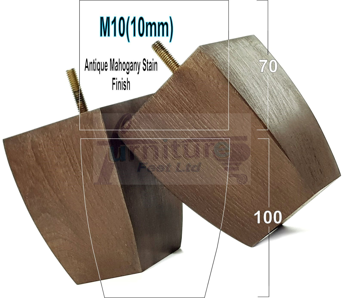 Set Of 4 Square Block Solid Wood Furniture Feet Replacement Legs 100mm High M10 Thread