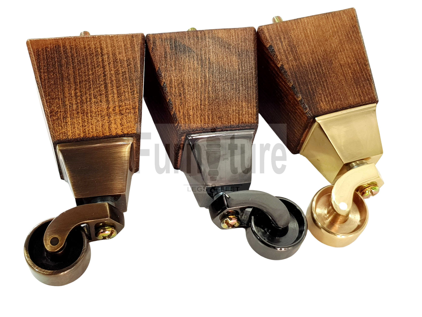 4x Block Wood Furniture Legs With Castor 8mm Thread For Chairs Settees Sofa 150mm High