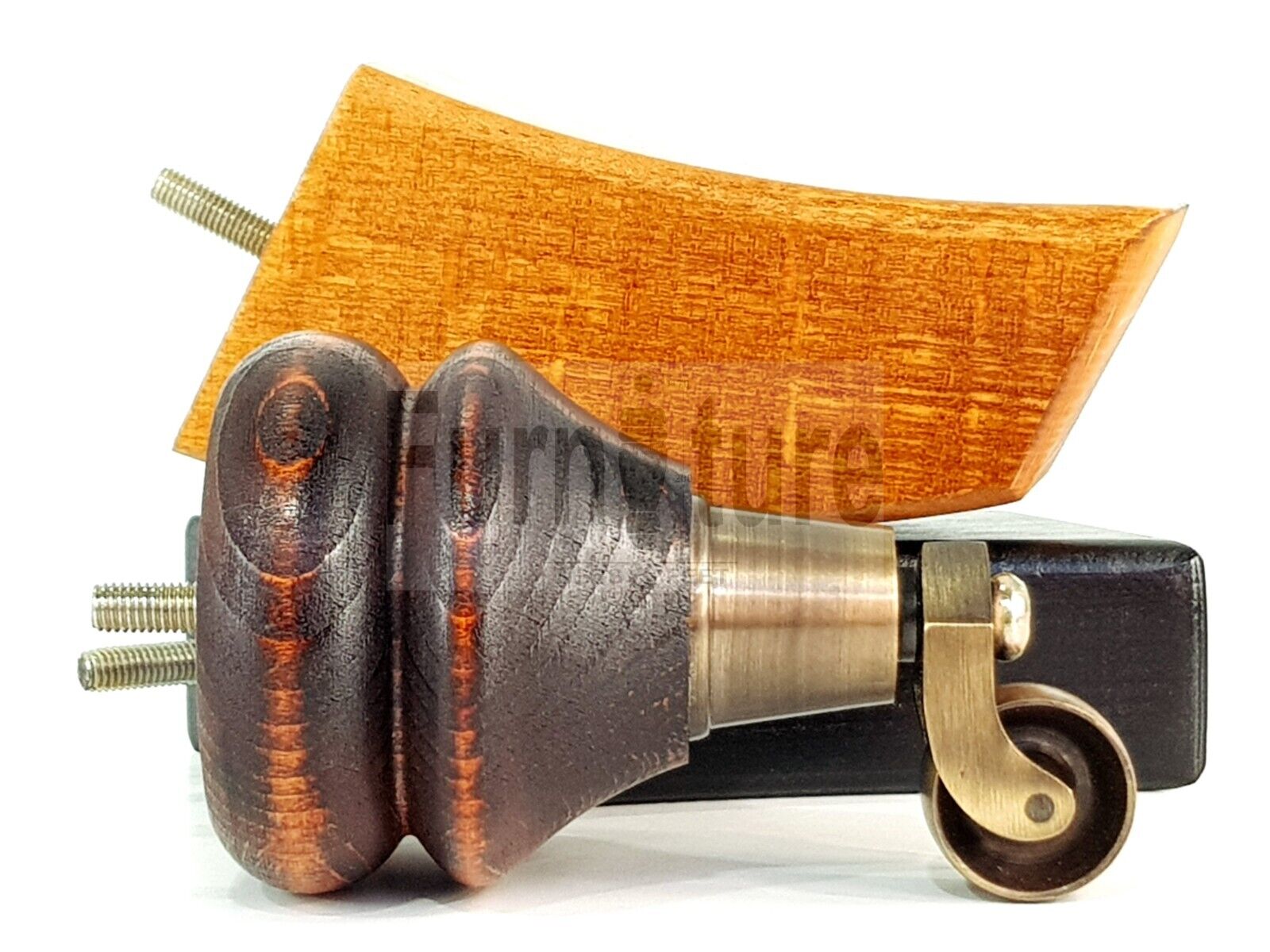 Turned Wood Furniture Feet 2 Antique Castors 140mm & 2 Curved Back Legs Sofas Chairs Stools Cabinets Beds M8