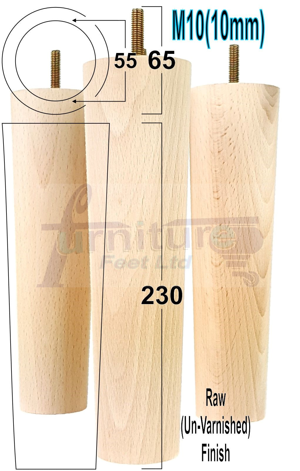 4 Solid Wood Turned Furniture Legs Replacement Feet 230mm High Chairs Sofa Bed Settee & Cabinets M10
