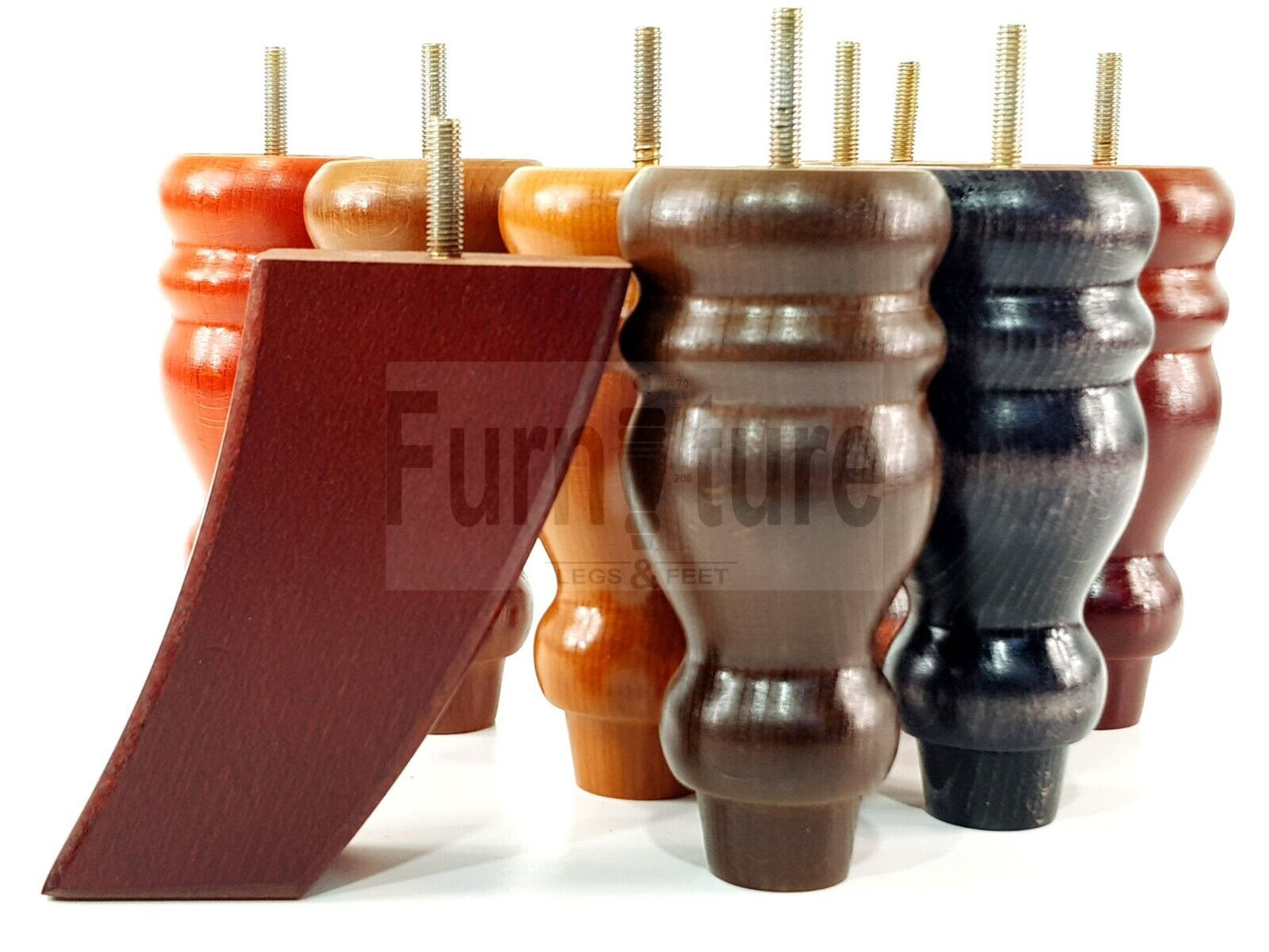 2x Turned Wood Furniture Feet 155mm and 2 Curved Back Legs Sofas Chairs Beds M8 Thread 6 Inches