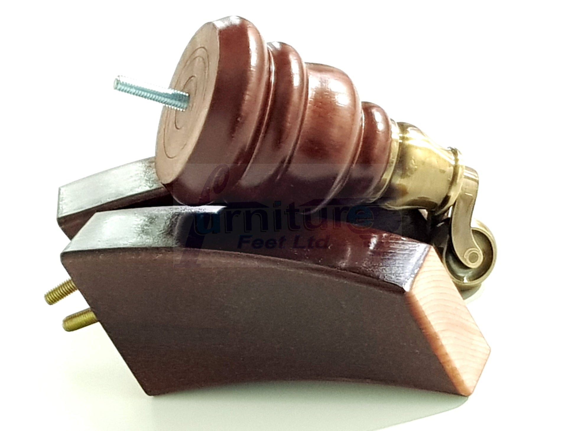 Mahogany Turned Wood Furniture Feet 2 With Castors 155mm and 2 Curved Back Legs Sofas Chairs Stools Cabinets Beds M8 6 Inches