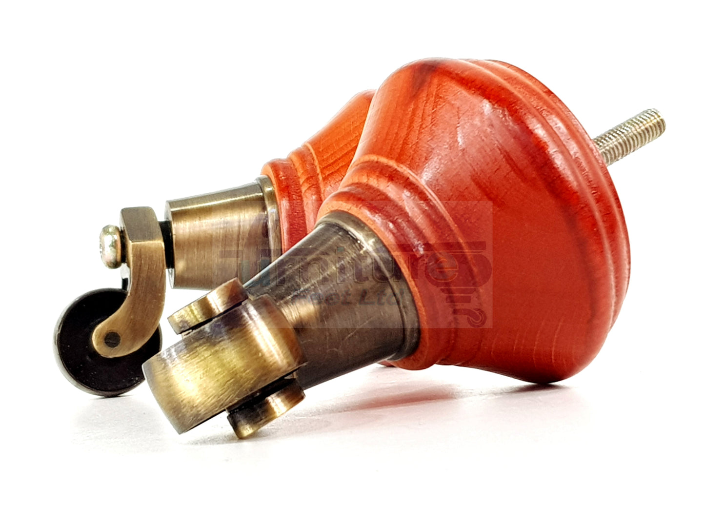 4x Teak Wooden Furniture Sofa Legs M8 With Castors Replacement Chair Settee Feet 115mm - 125mm High