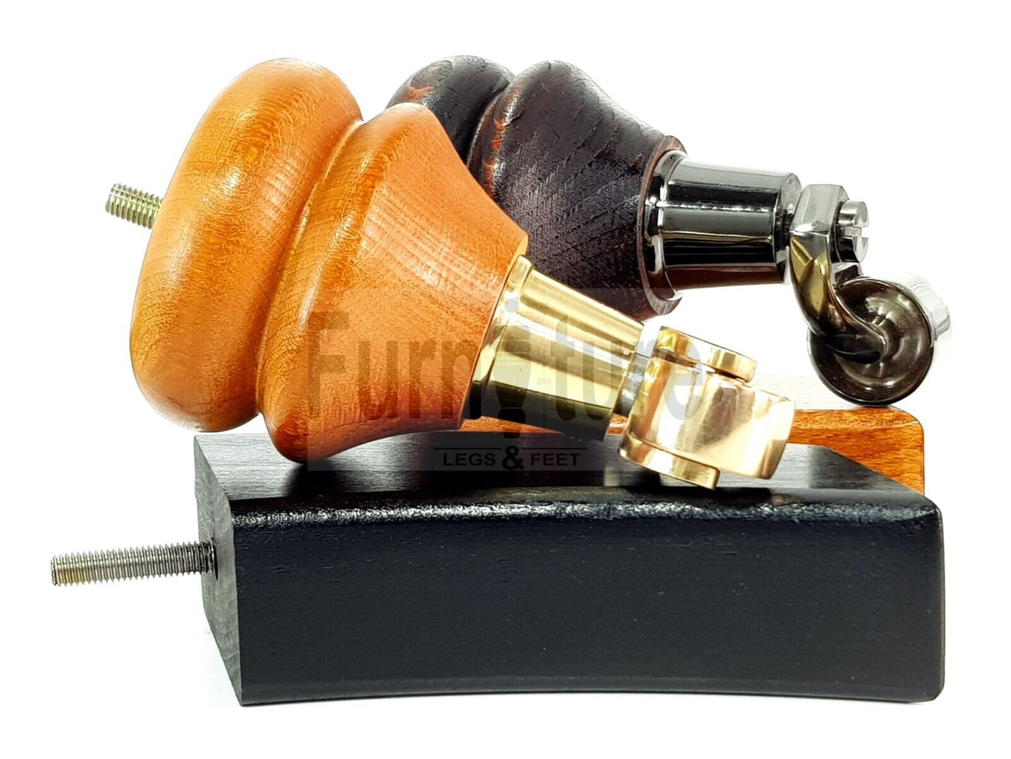 Turned Wood Furniture Feet 2 Antique Castors 140mm & 2 Curved Back Legs Sofas Chairs Stools Cabinets Beds M8