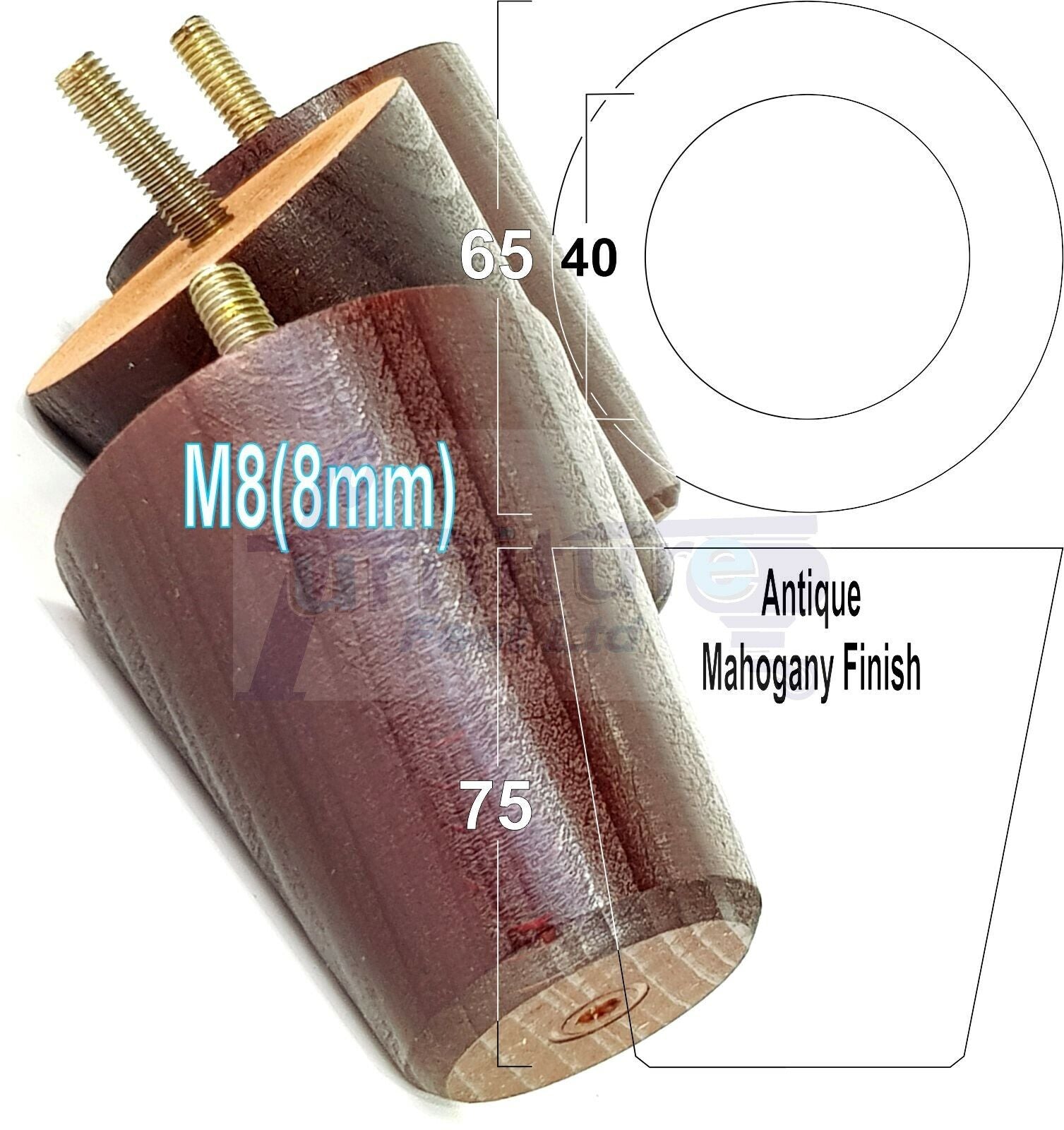 4x Solid Wood Turned Furniture Legs Replacement Bun Feet 75mm High Chairs Stools Sofa's Beds Settee M8