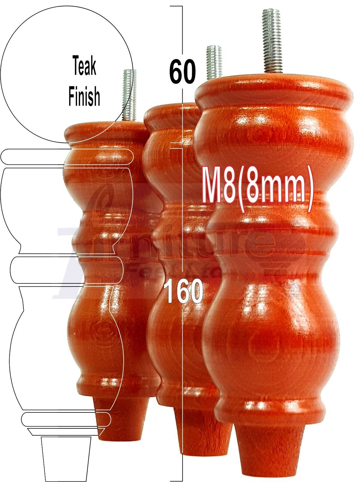 Solid Wood Furniture Feet Set of 4 Legs 160mm High For Sofas Chairs Stools Cabinets & Beds M8