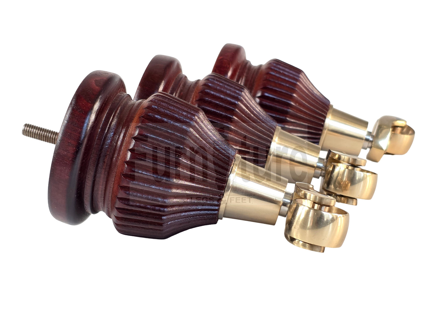 4 Wood Furniture Legs Replacement Feet 6 Inches with Castors 155mm High M8 Dowl Fixing - Mahogany Finish