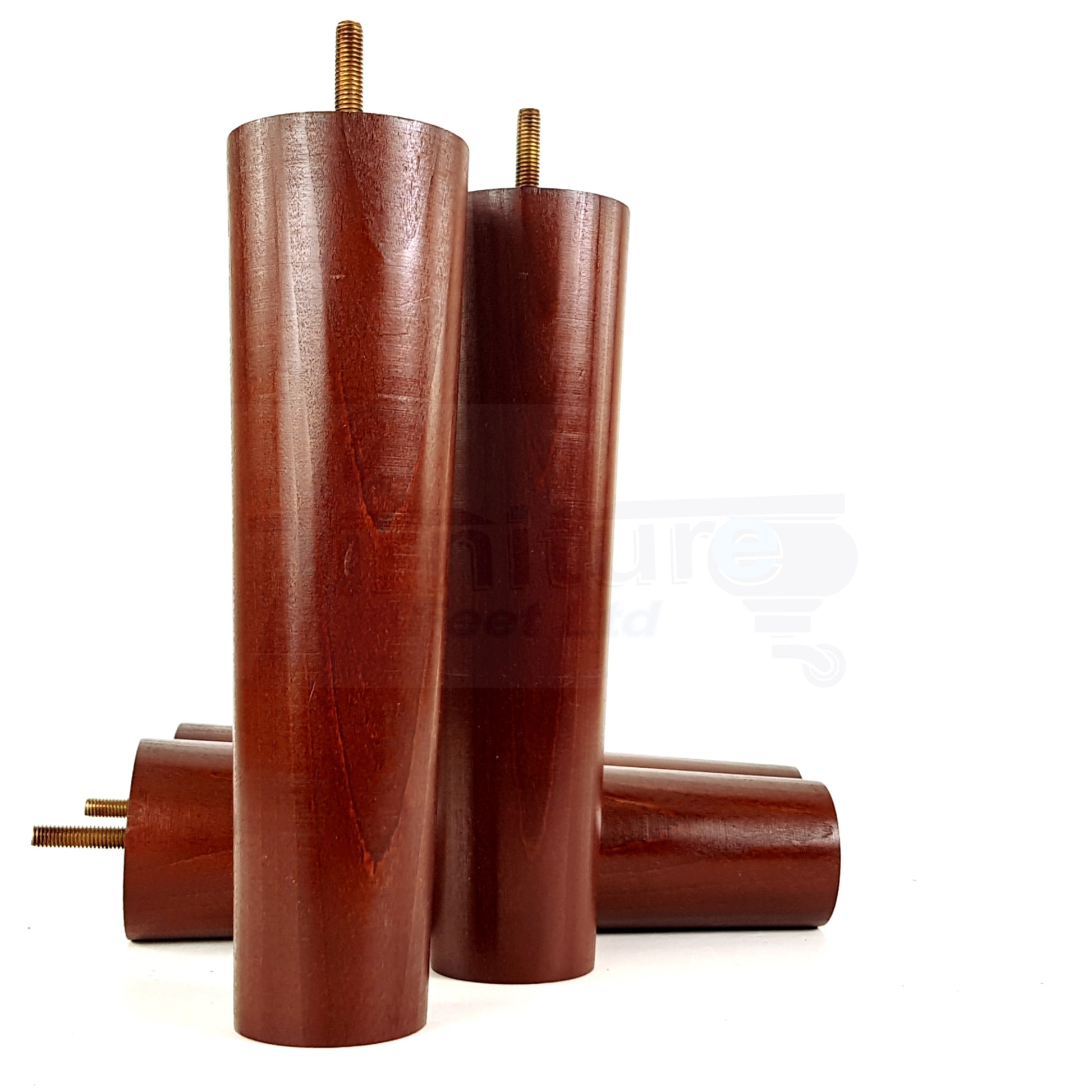 4 Furniture Legs Replacement Feet 230mm Chairs Settee & Cabinets M8 Thread Mahogany