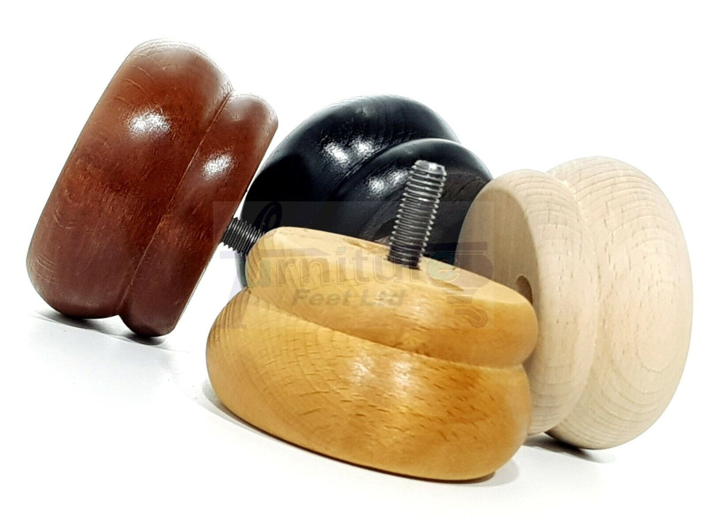 Set Of 4 Turned Wooden Furniture Legs Replacement Bun Feet 50mm High 8mm Thread