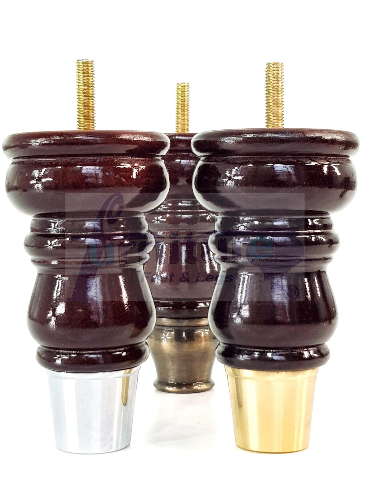 Turned Solid Beech Wood Furniture Legs and Slipper Cup Set of 4 Furniture Replacement Feet 125mm High 8mm Threaded Dowl Fixing