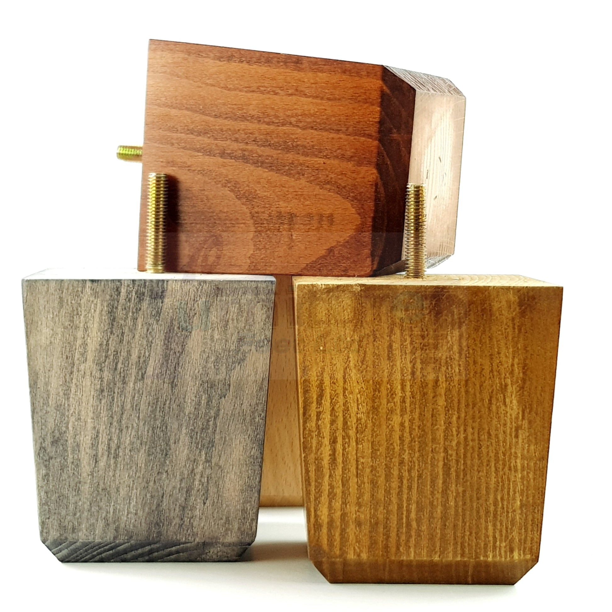 4x Solid Wood Square Furniture Legs Block Replacement Feet 100mm M10 Thread