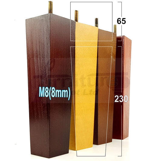 4 Solid Wood Furniture Feet Square Replacement Block Tapered Legs 230mm High M8 Sofa Chairs Stools Cabinets Beds