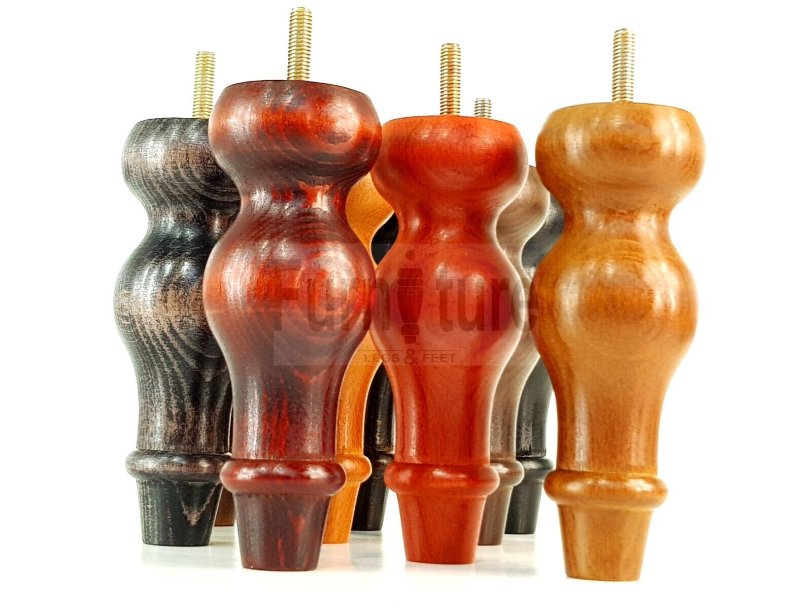 Set Of 4 Solid Wood Turned Furniture Feet Replacement Legs 150mm High 8mm Thread