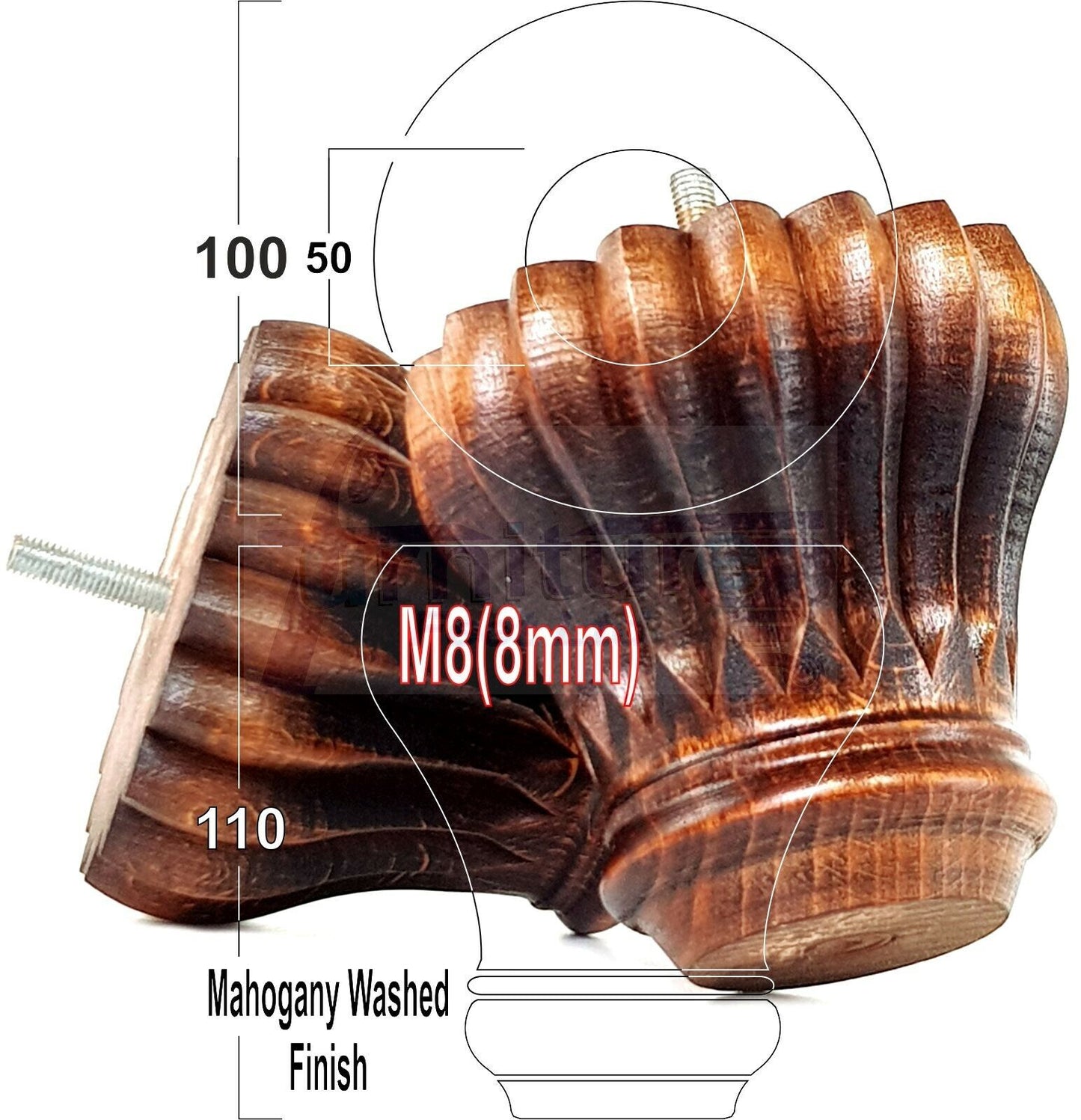 4 Grooved Replacement Furniture Bun Feet Multiple Colours Turned Wooden Legs 110mm High Settee Chairs Sofas Footstools Cabinets M8