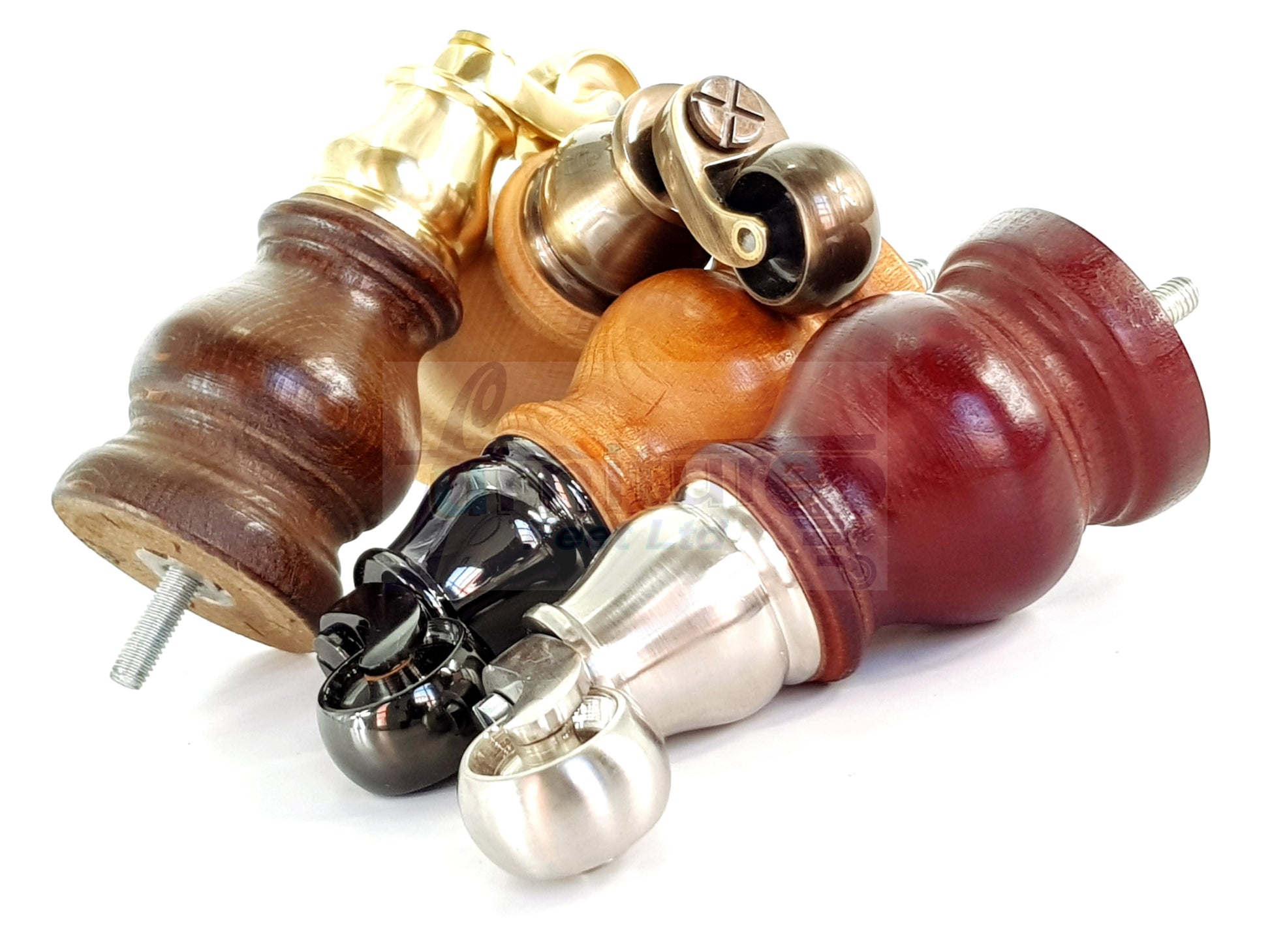 Set Of 4 Turned Wood Furniture Legs With Brushed Chrome Castor 140mm High M8(8mm) For Chairs Settees & Cabinets