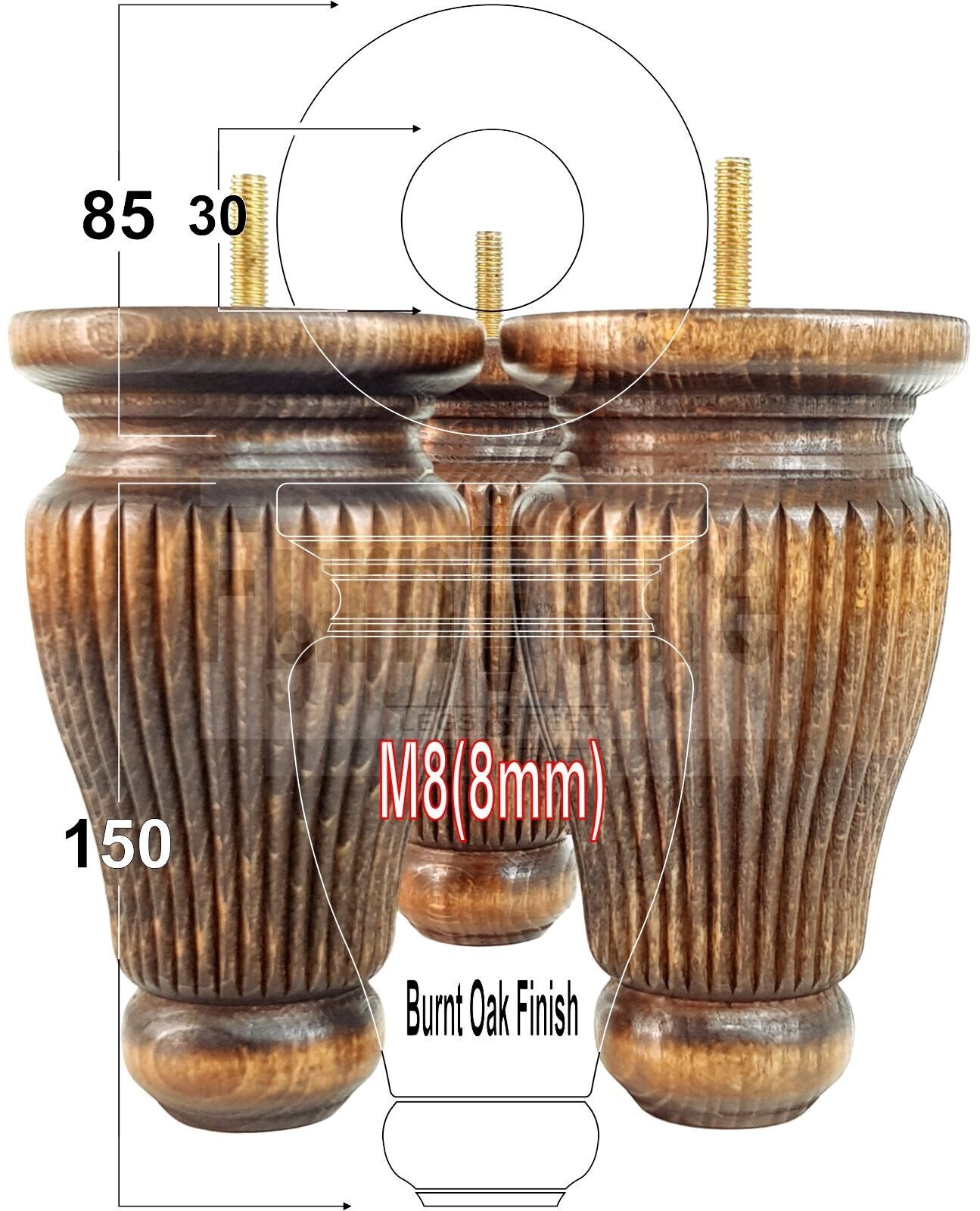 4 Solid Wood Traditional Turned Furniture Legs Replacement Bun Feet 150mm High Multiple Colours Chairs Stools Sofas Beds Settee Cabinets M8