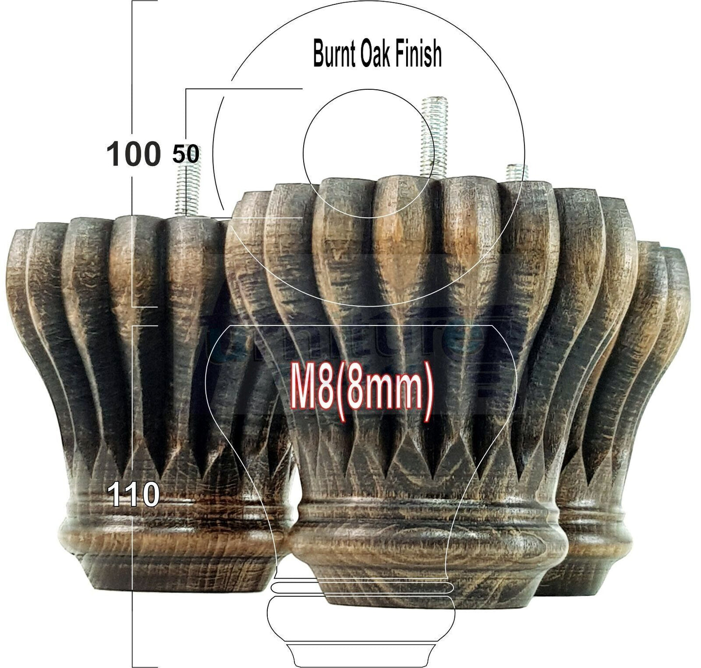 4 Grooved Replacement Furniture Bun Feet Multiple Colours Turned Wooden Legs 110mm High Settee Chairs Sofas Footstools Cabinets M8