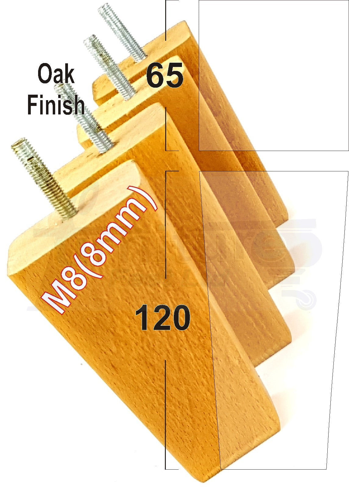 4x Wooden Furniture Legs 120mm High Replacement Square Tapered Feet 8mm