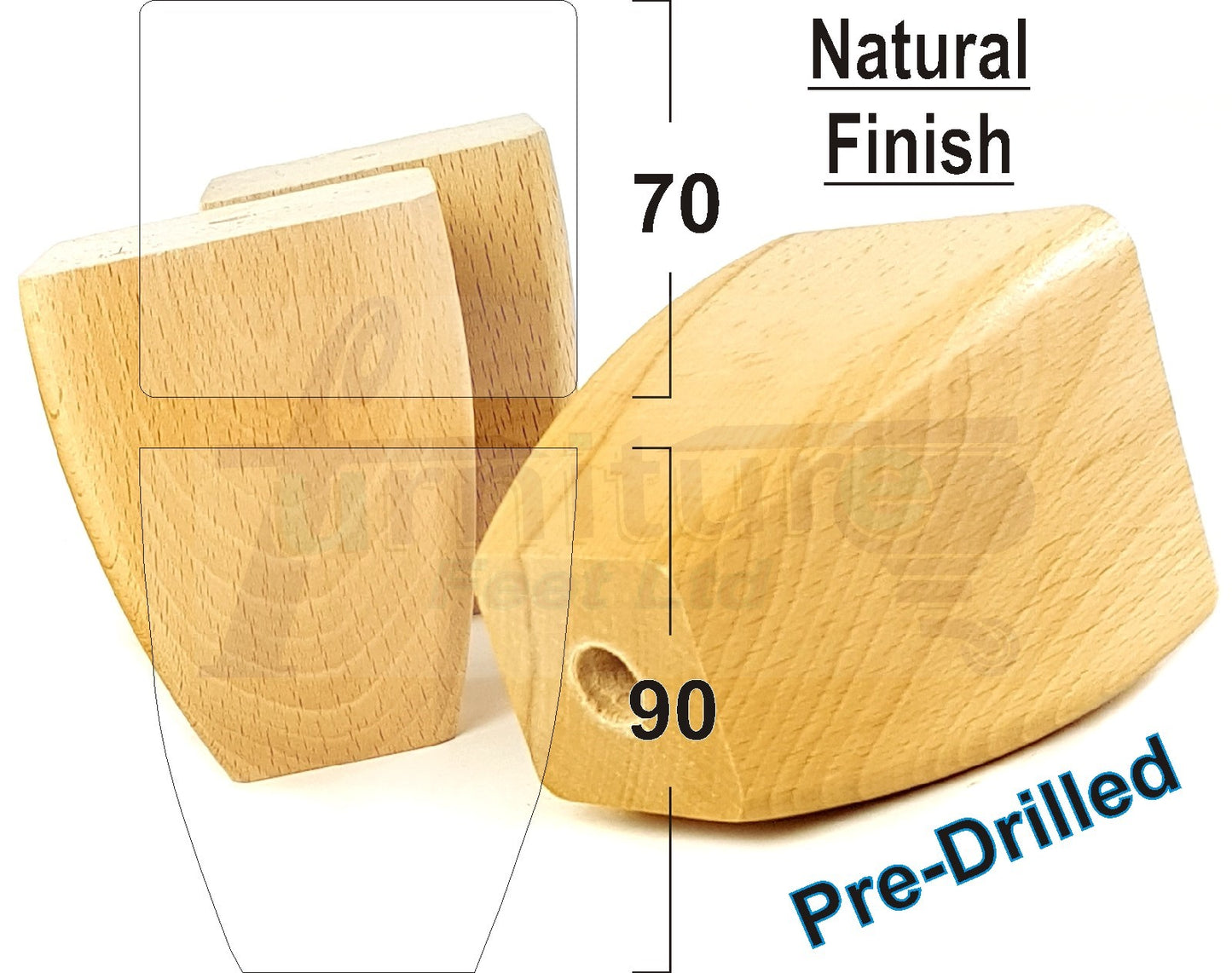 4x Solid Wooden Block Furniture Feet Replacement Legs 90mm High Self-Fix