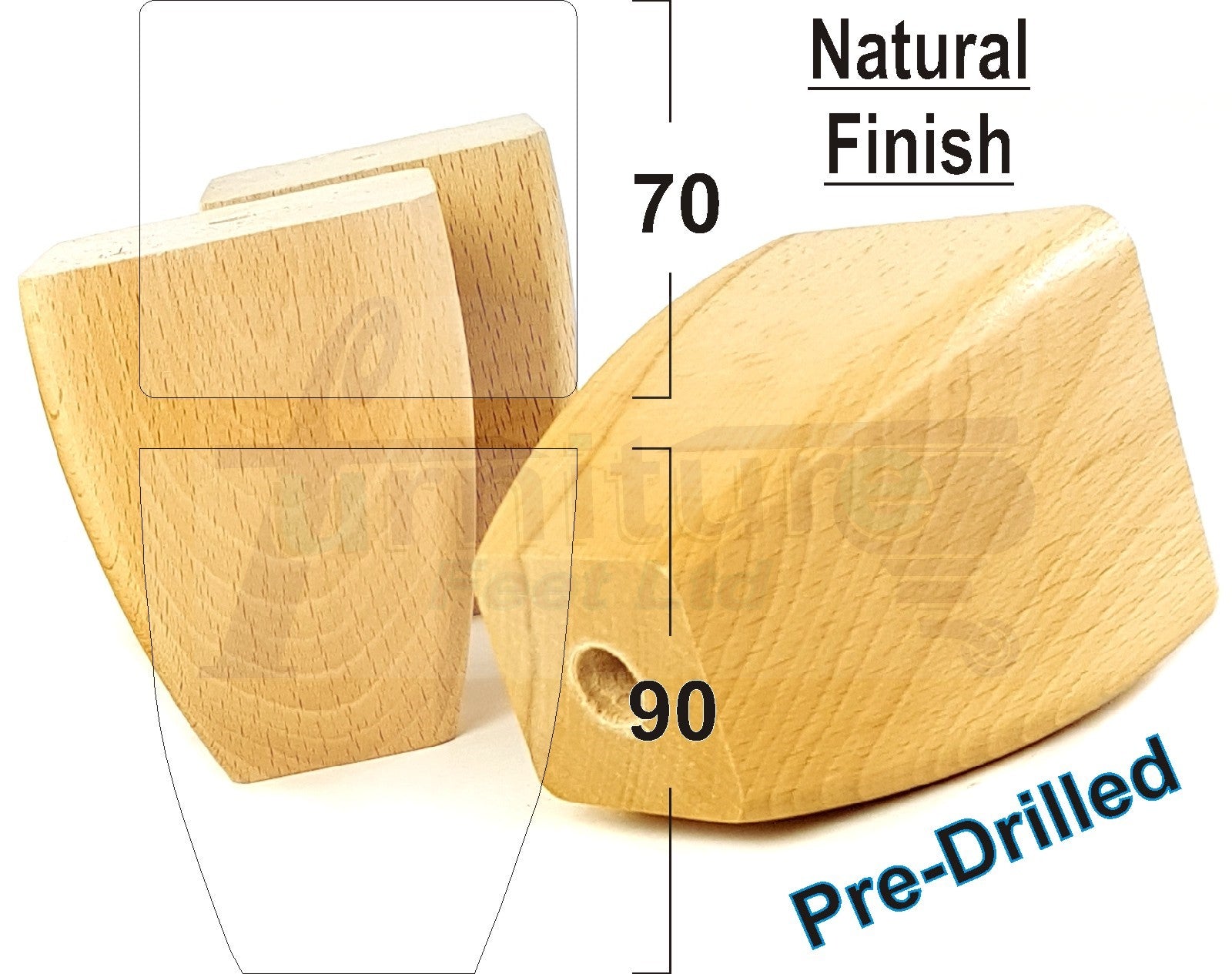 4x Solid Wooden Block Furniture Feet Replacement Legs 90mm High Self-Fix