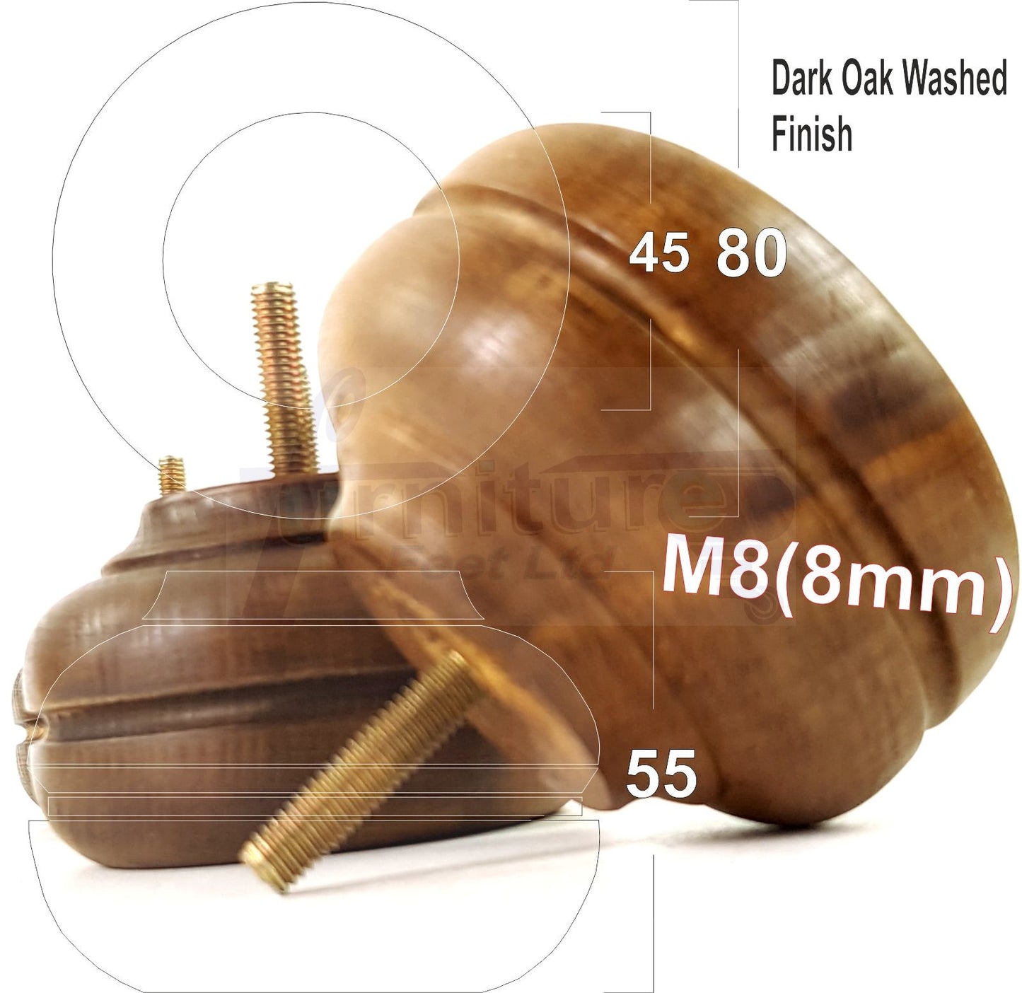 4 Wood Replacment Furniture Legs M8 Sofa Settee Bed Feet 55mm High