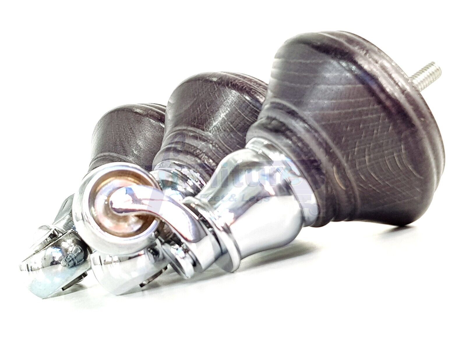 4x Black Stain Wooden Furniture Sofa Legs M8 With Castors Replacment Chair Settee Feet 115mm - 125mm High