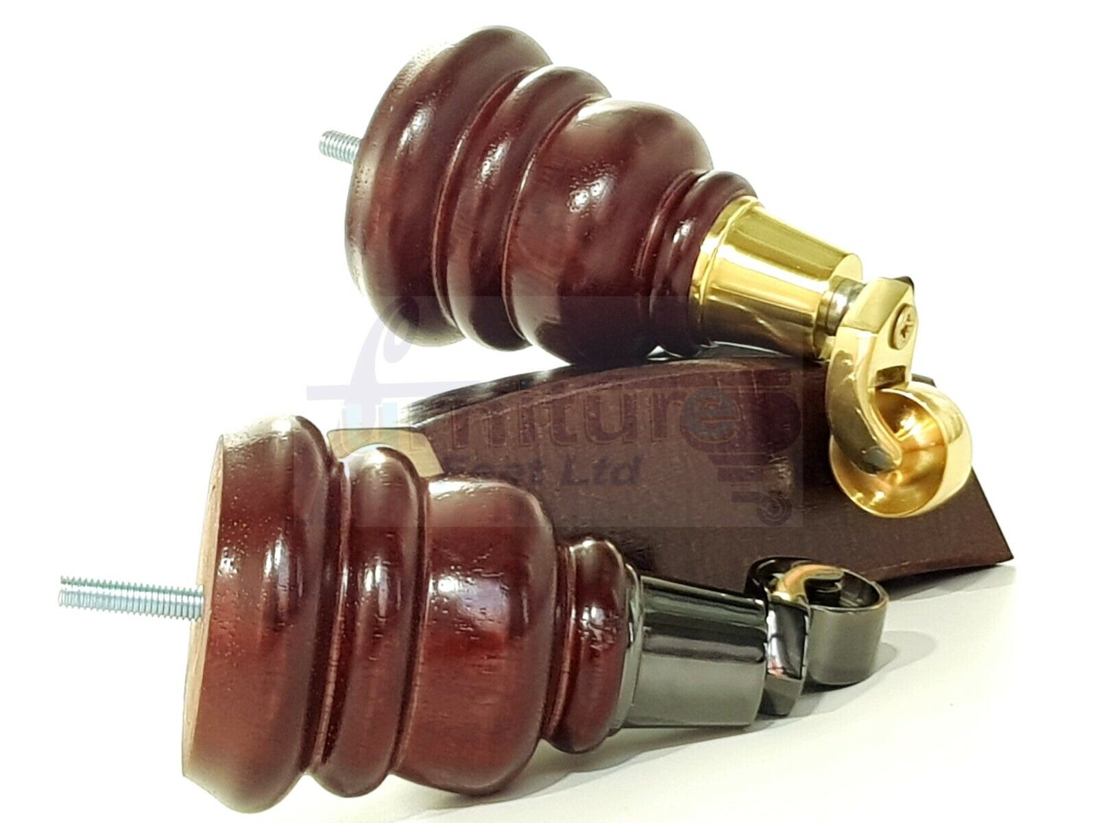 2 Replacement Wood Furniture Legs With Castors & 2 Curved Feet Mahogany 155mm Chair Sofa Stool M10