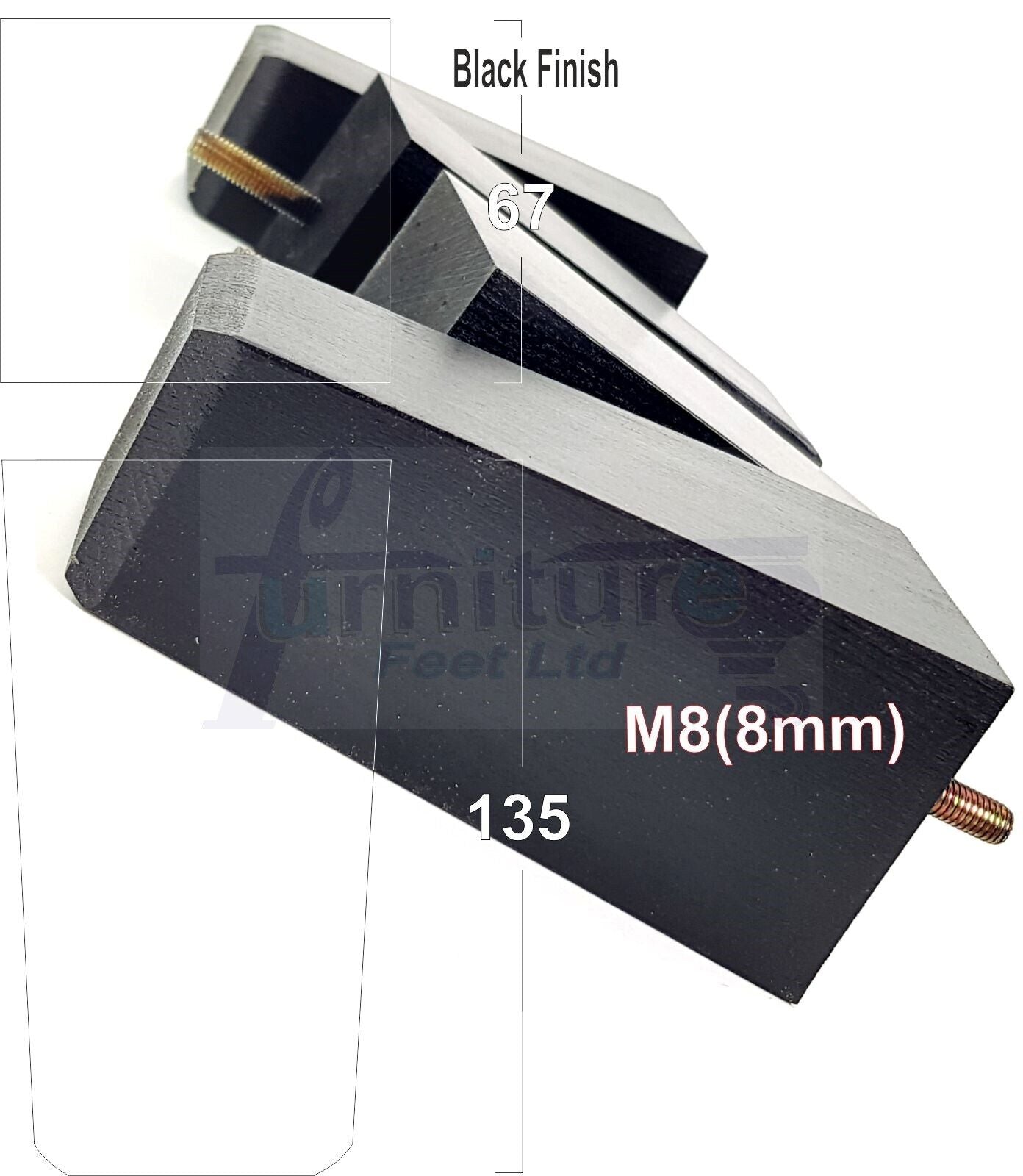4x Block Wood Sofa Legs 135mm High Replacement Furniture Feet Chairs Cabinets M8(8mm)