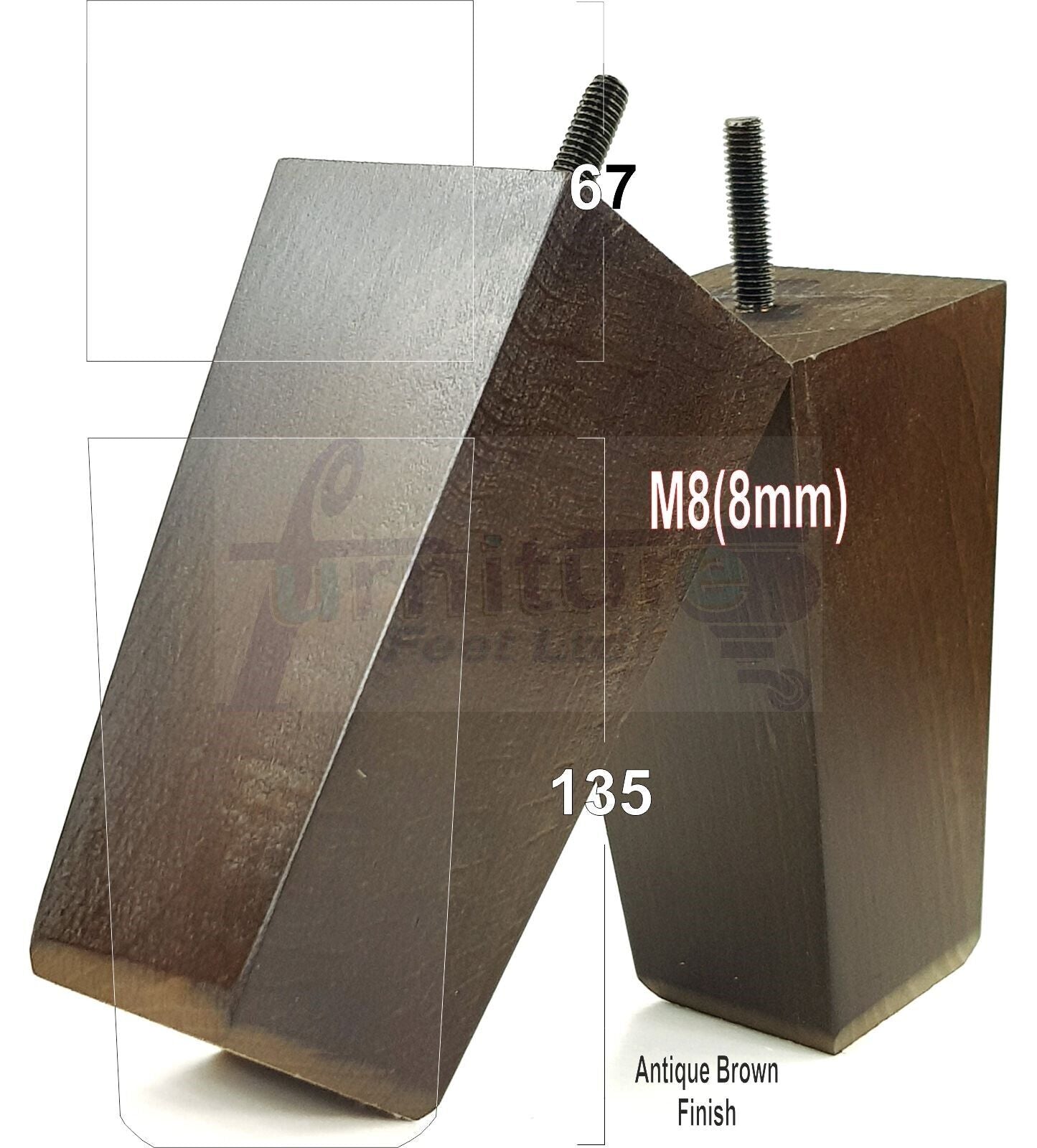 4x Block Wood Sofa Legs 135mm High Replacement Furniture Feet Chairs Cabinets M8(8mm)
