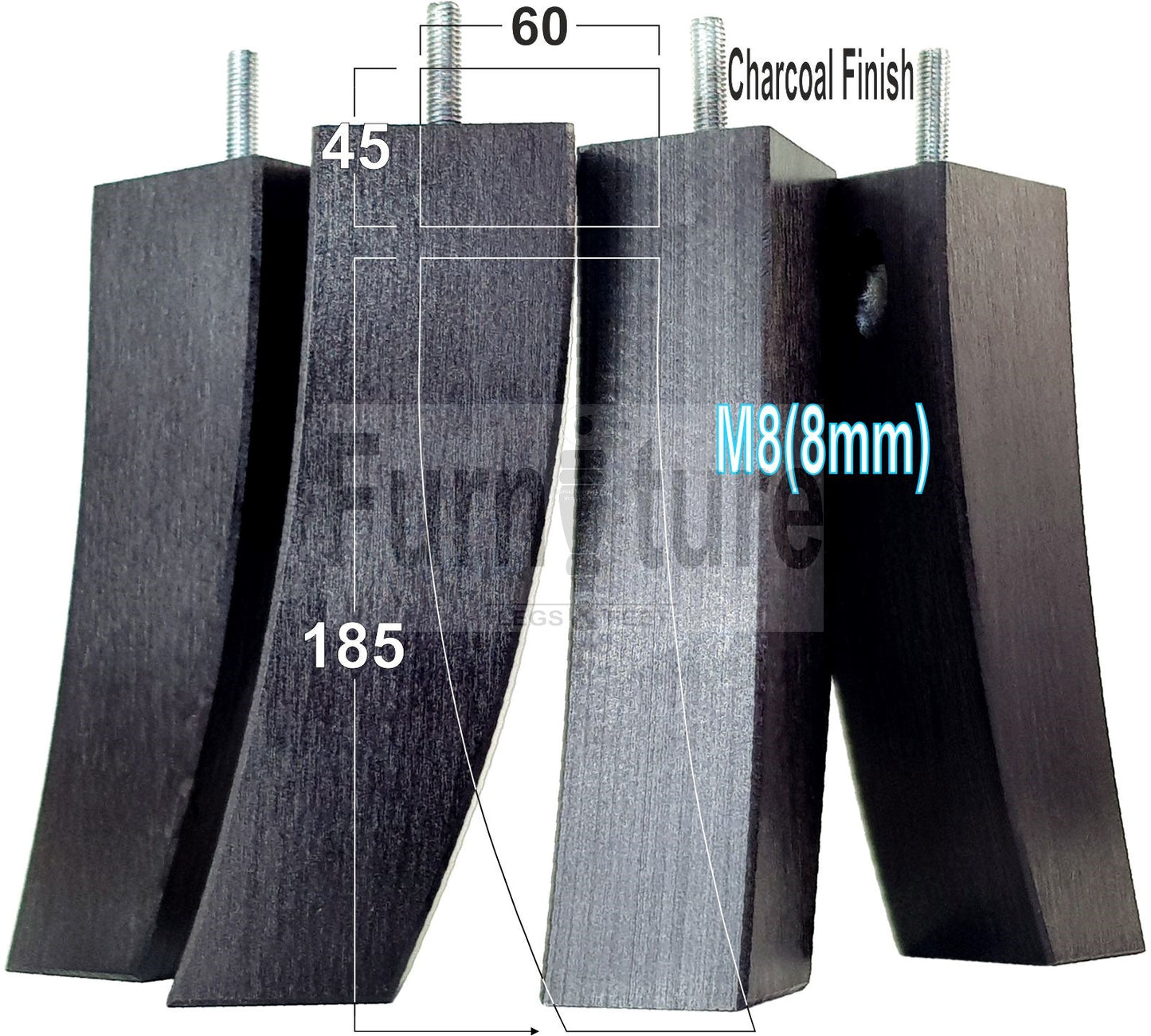 Set Of 4 Solid Wood Curved Furniture Feet Replacement Legs 185mm High M8(8mm)